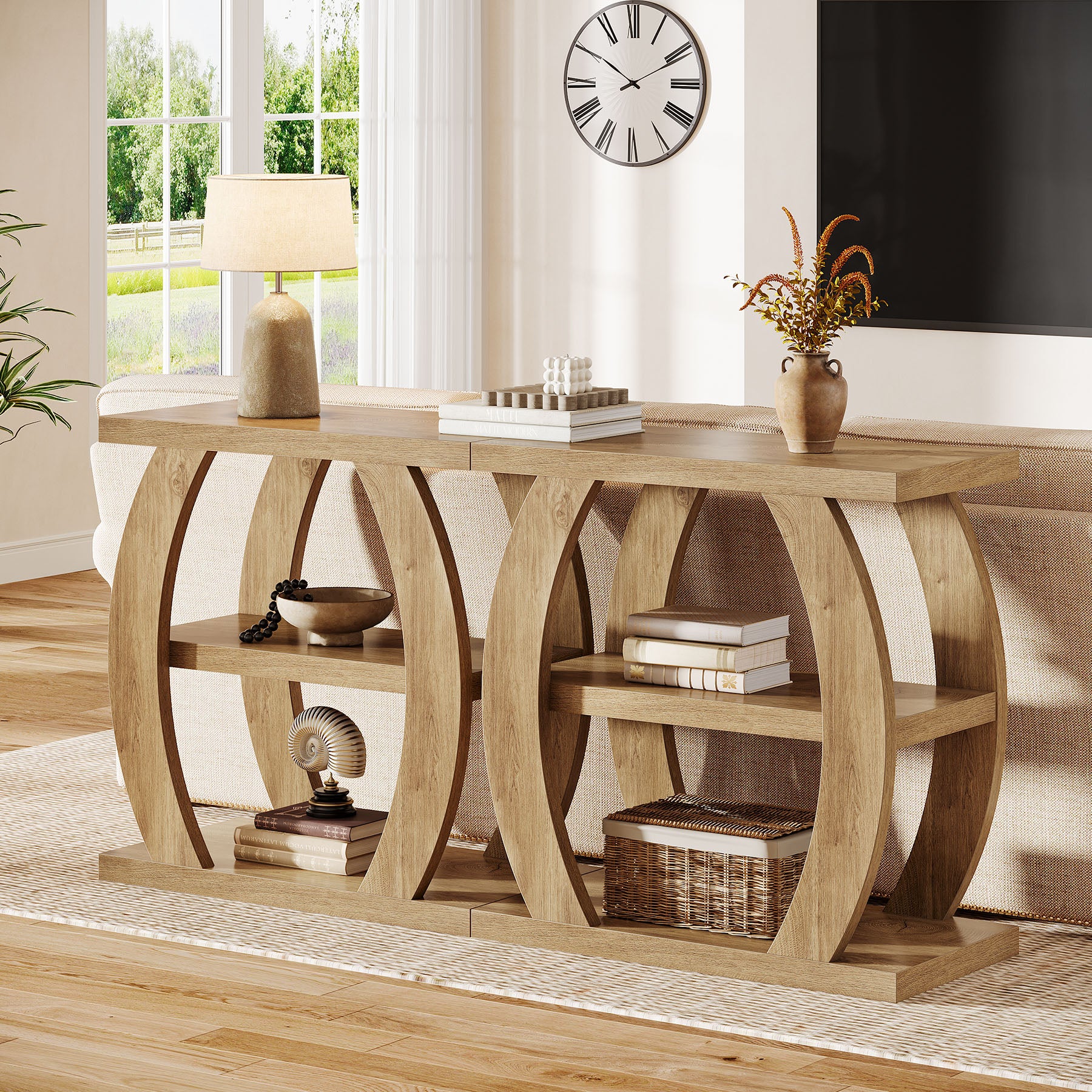 80 cm Hoge Bijzettafel voor Woonkamer, 3-Tier Smalle Tafel met Opbergruimte