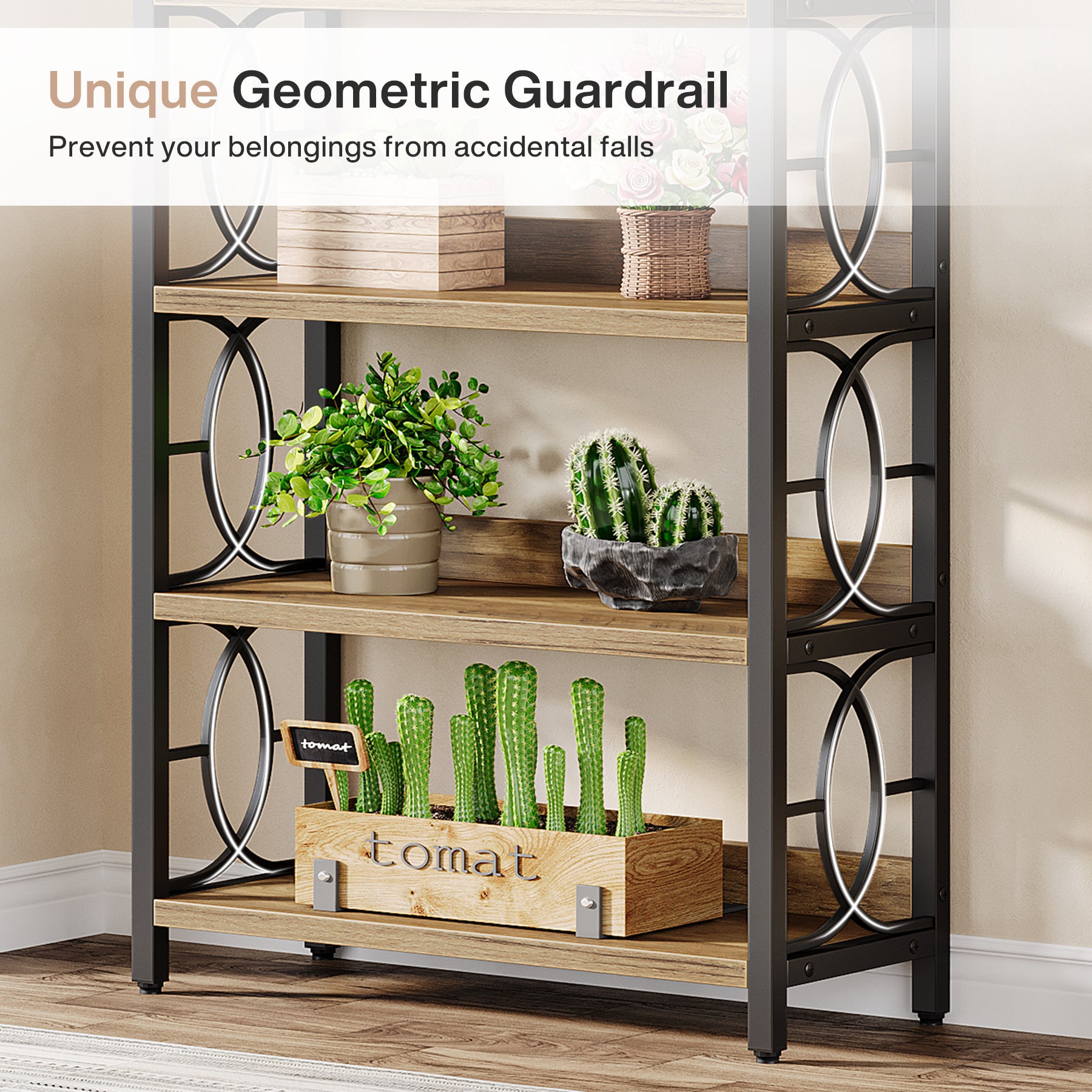 180 cm Houten Plantenstandaard met 6 Niveaus, Industrieel Vrijstaand Plantenrek in Rustiek Bruin en Zwart