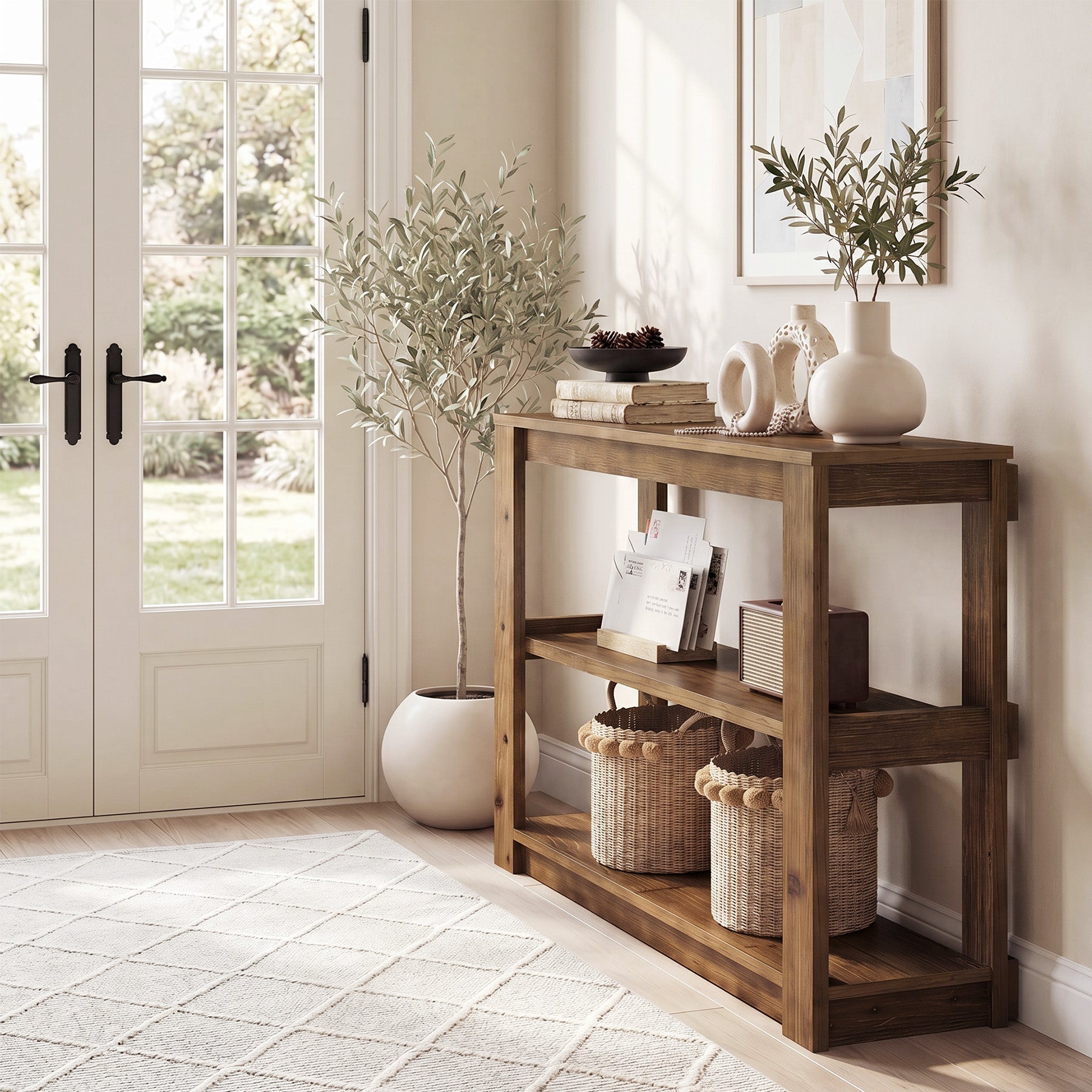 Tribesigns 105 cm massief houten consoletafel met 3 legplanken, smalle haltafel in landelijke stijl