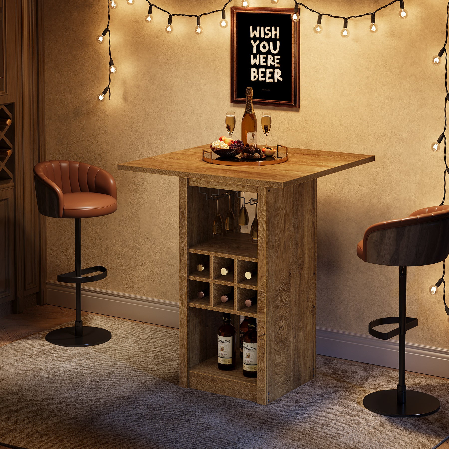 Tribesigns Bartafel 80 cm met 4-laags Opbergruimte, Hoog Bistro Meubel met Glashouders en Wijnrek