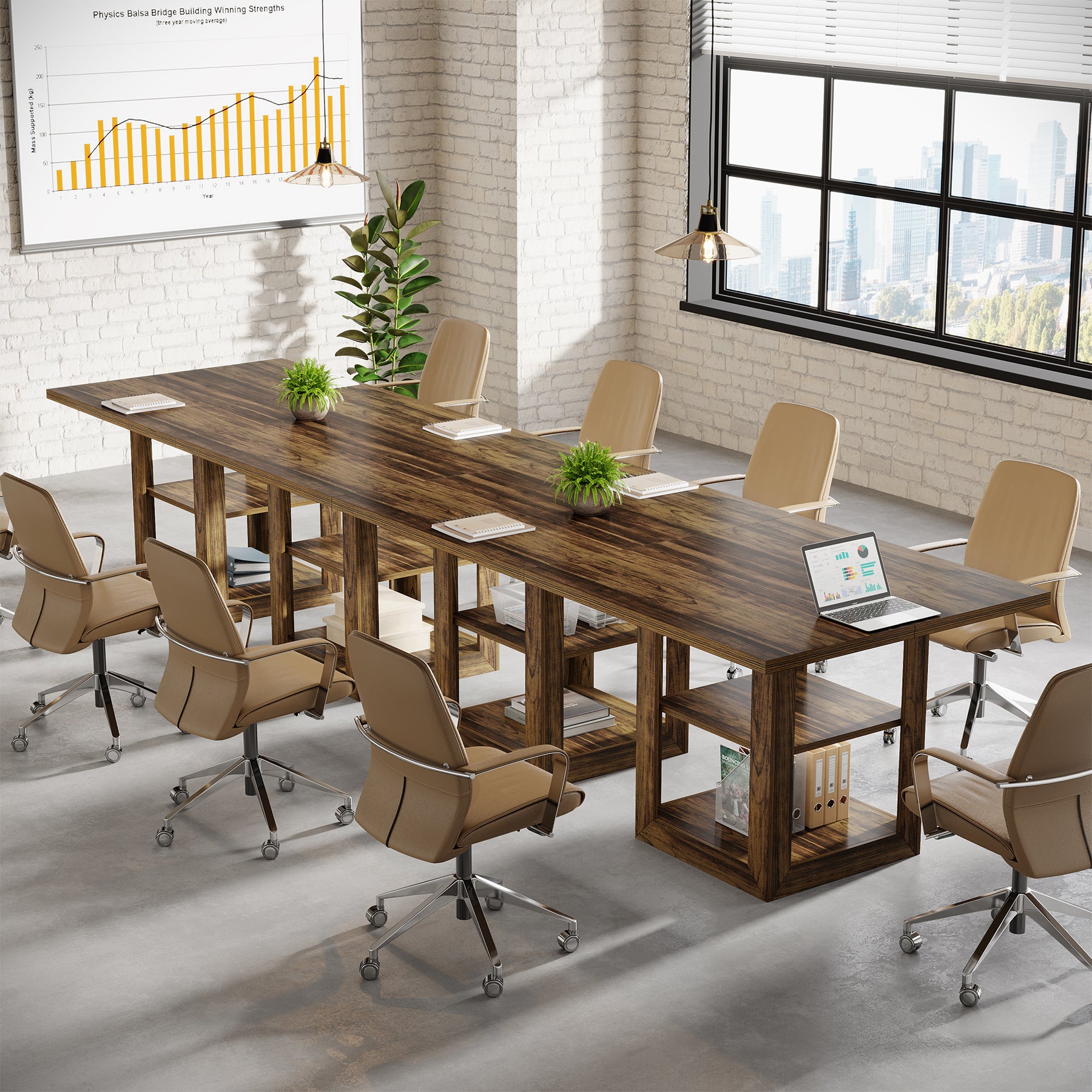 Tribesigns 80 cm Conferentietafel voor 4 Personen, Houten Vergadertafel met 2-Lagen Opbergruimte