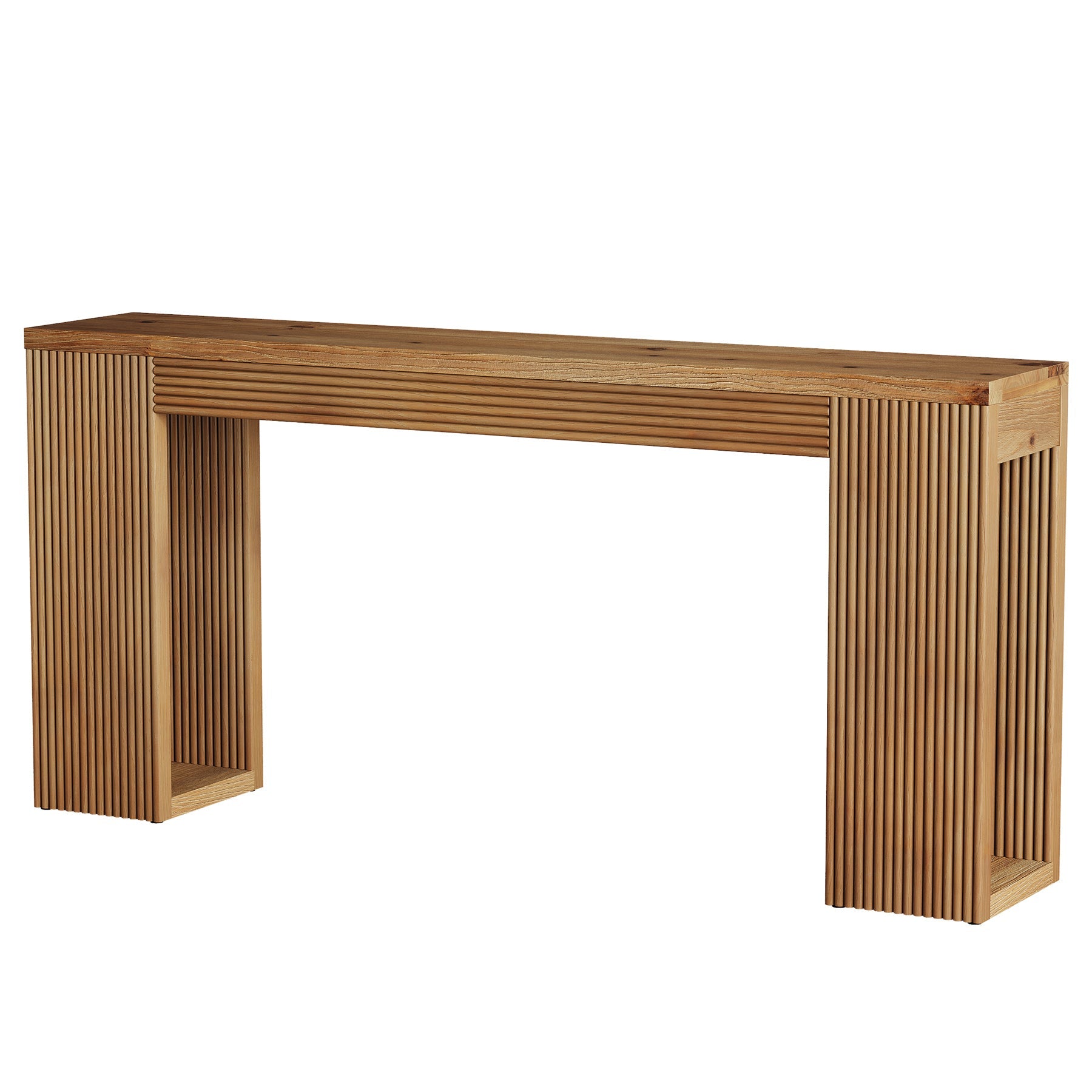 Tribesigns 160 cm Massief Houten Consoletafel, Smalle Haltafel met Geribbelde Poten