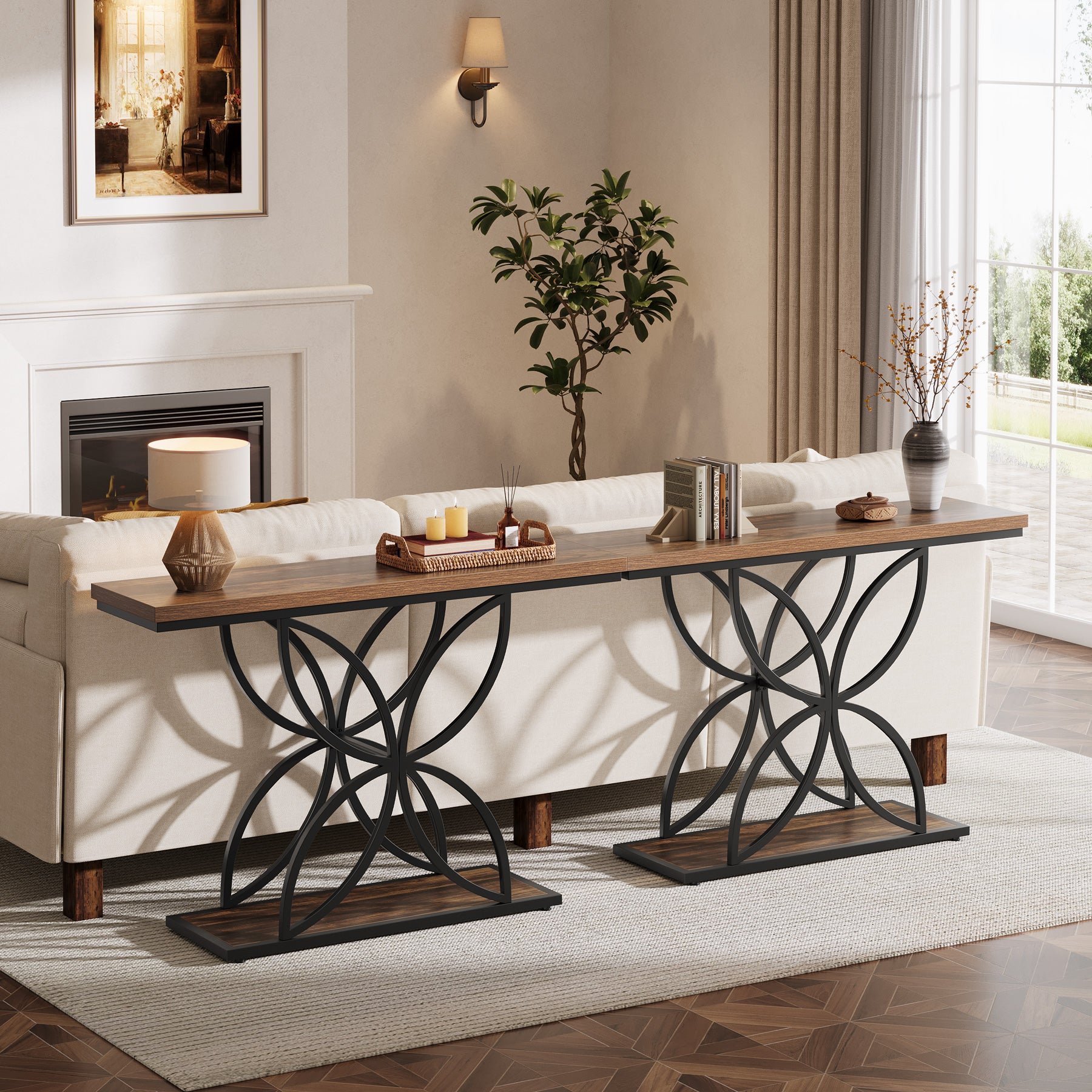 Tribesigns 120 cm Industrieel Console Tafel, Unieke Vlinder Metaal Basis