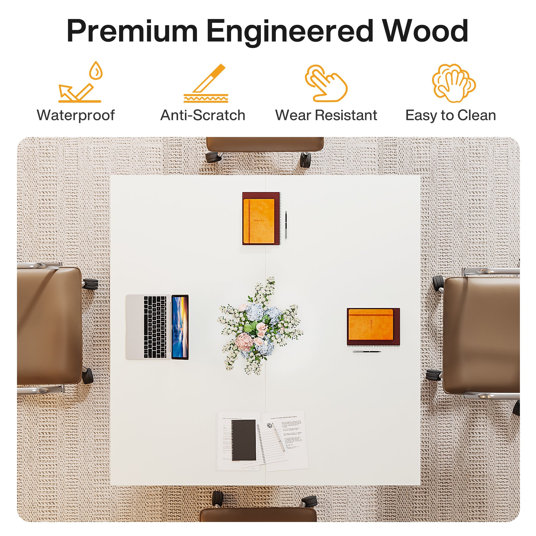 Vierkante Vergadertafel van 90 cm in Wit, Moderne Kleine Tafel voor Kantoor en Vergaderruimte