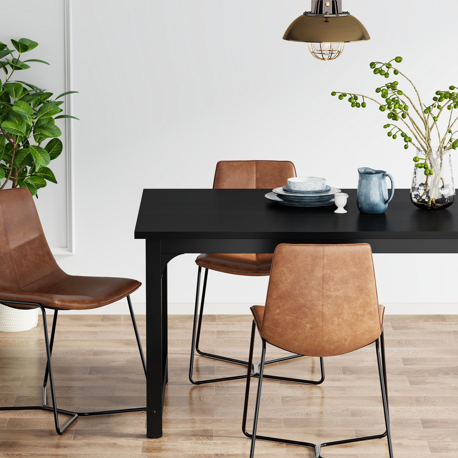 160x80 cm Industriële Eettafel, Landelijke Bruine Tafel voor 4-6 Personen met Metaal Frame