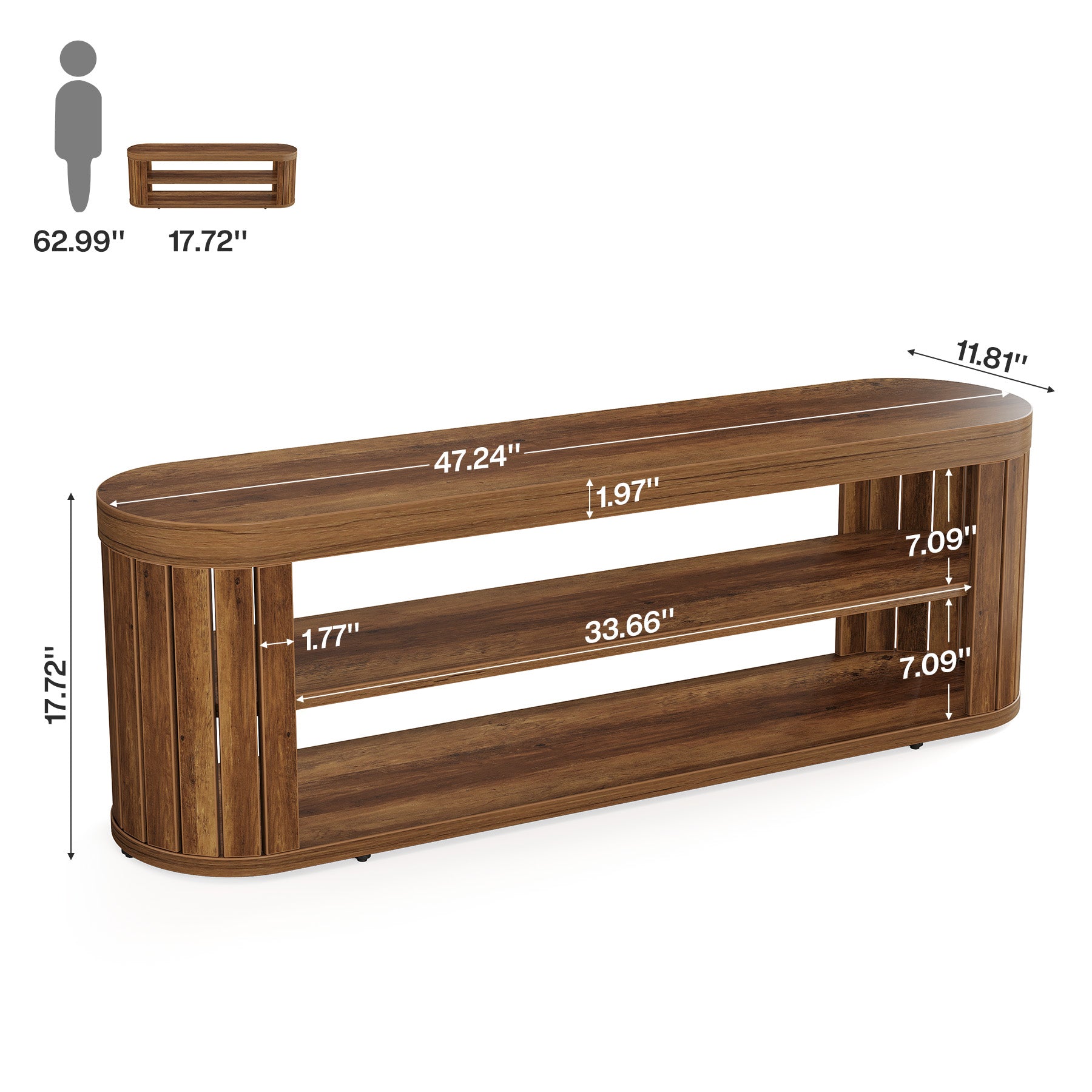 120 cm Houten Schoenenbank met 2 Niveaus Opbergruimte