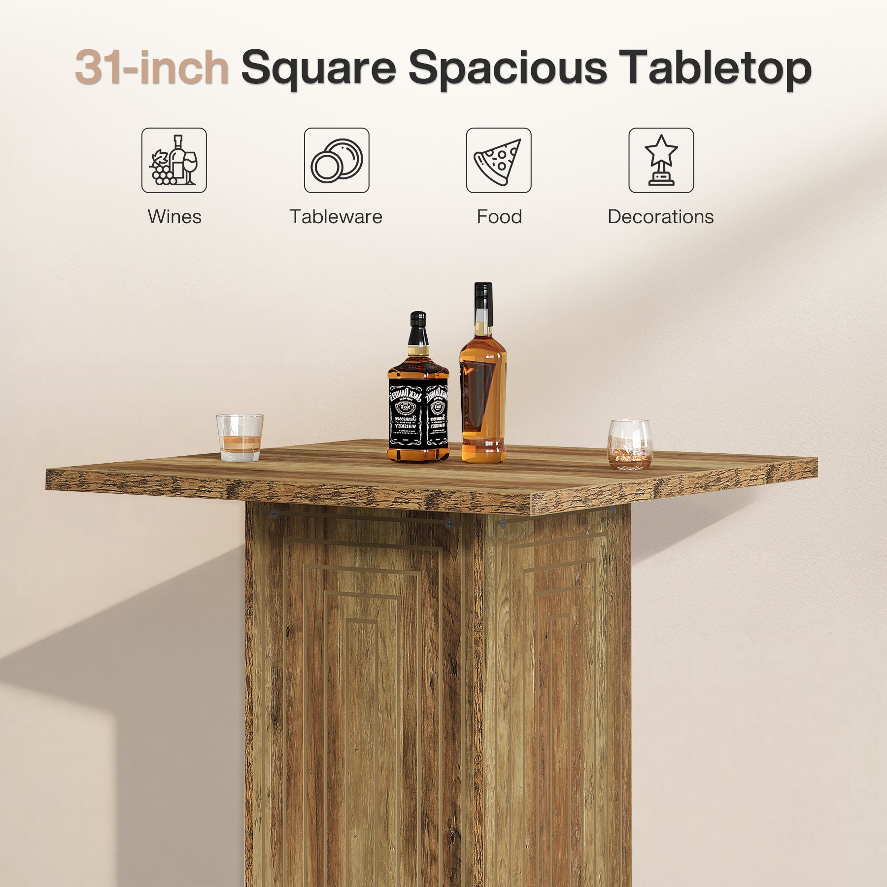 79 cm Vierkante Boerderijstijl Bartafel, Met Geometrisch Patroon voor Keuken en Woonkamer