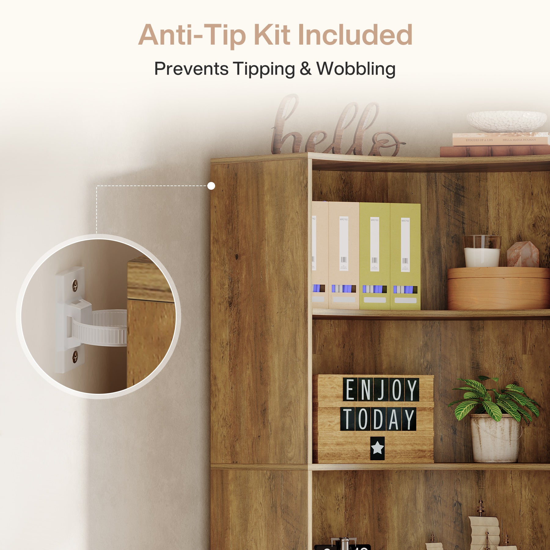 180 cm Hoge Hoekboekenkast, Landelijke Opbergkast met Gebogen Randen voor Woonkamer