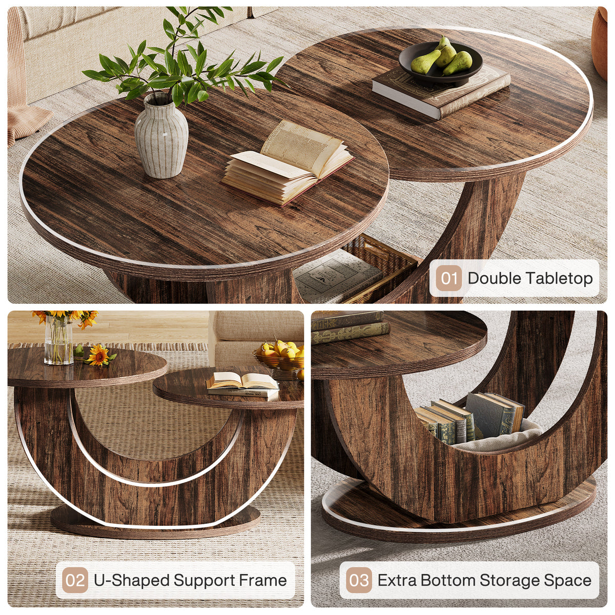 Tribesigns Moderne Salontafel Met U-Frame, Ronde Tafel In Eikenlook