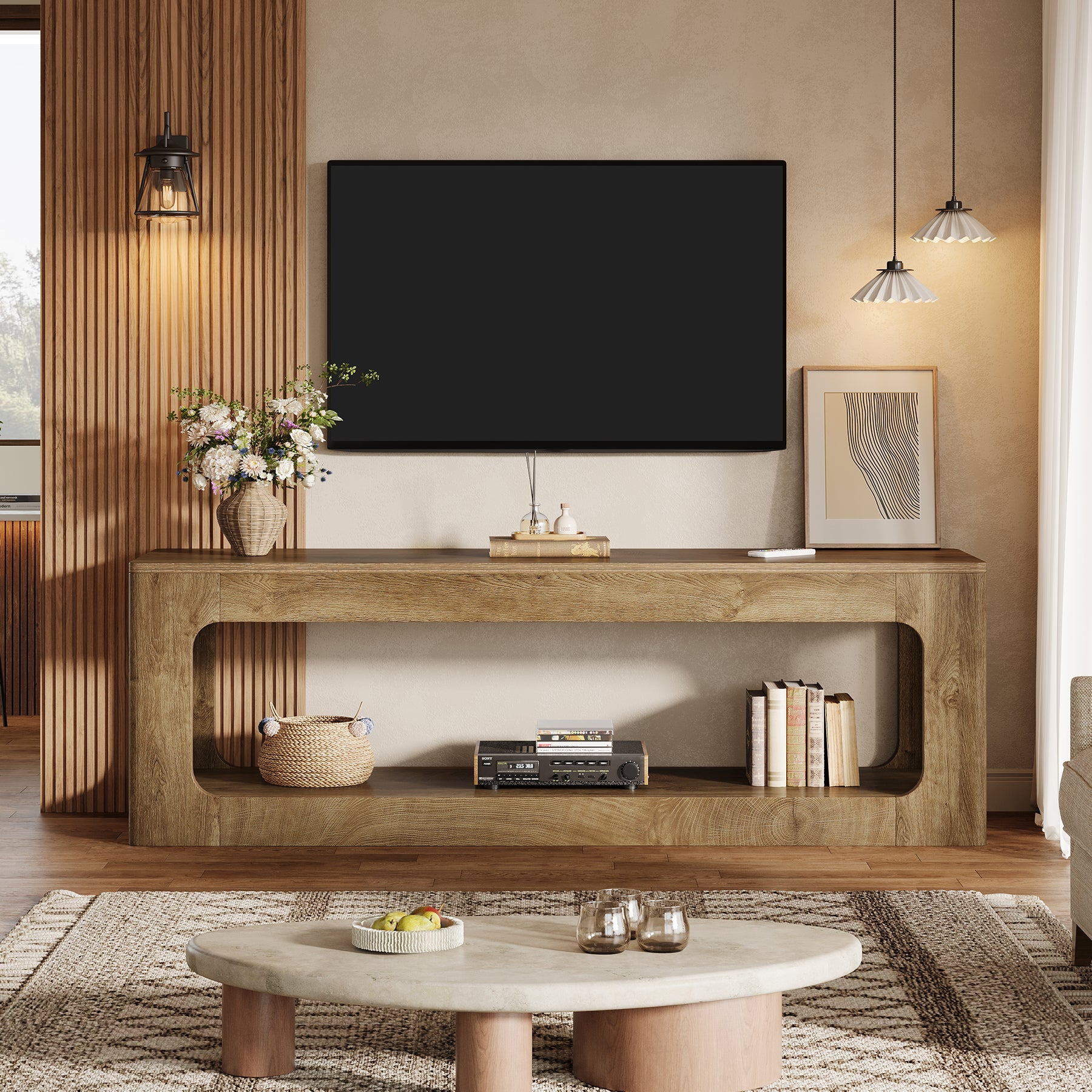 Tribesigns tv-meubel van 160 cm in landelijke stijl, tv-kast voor 55–75 inch televisies met 2 niveaus
