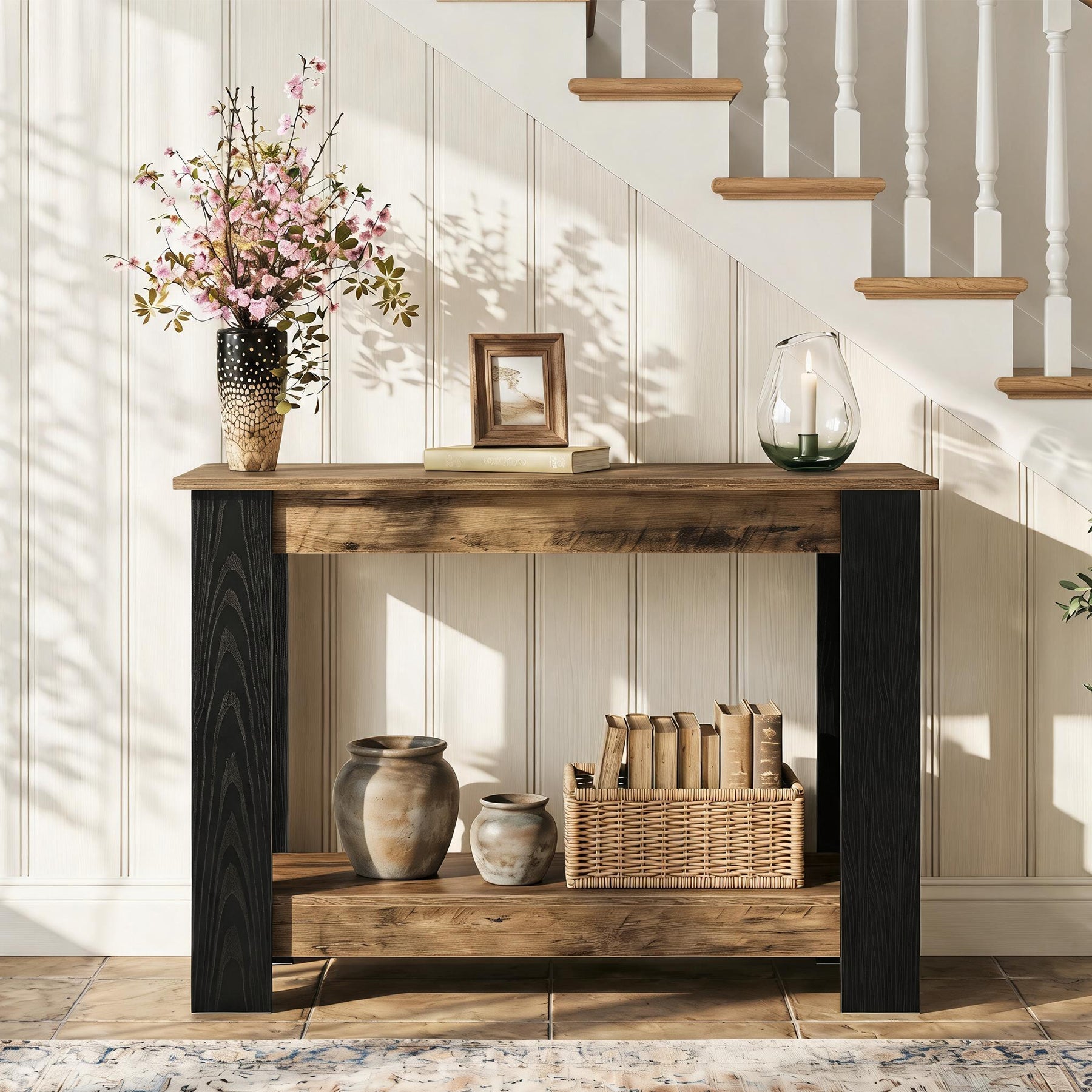 Tribesigns Smalle Console Tafel 105 cm in Industriële Stijl, 2-traps Haltafel voor Entree & Woonkamer