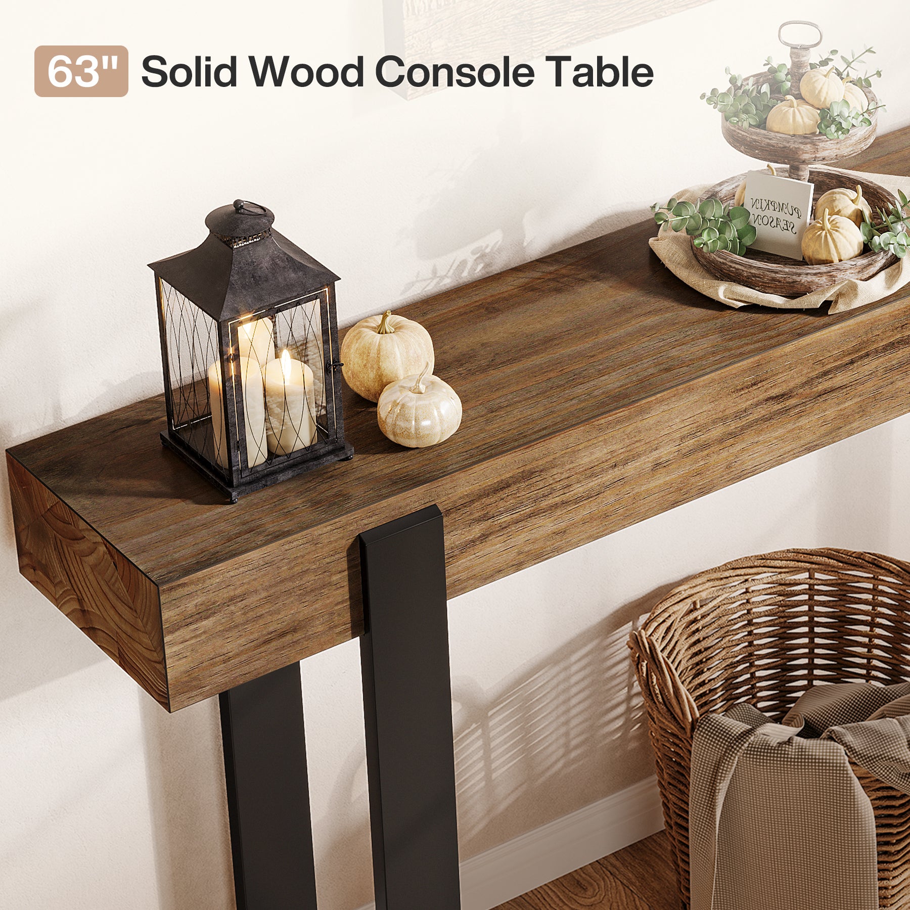 160 x 30 cm Tribesigns massief houten consoletafel met metalen steunpoten, smalle sidetable voor hal entree woonkamer en achter de bank