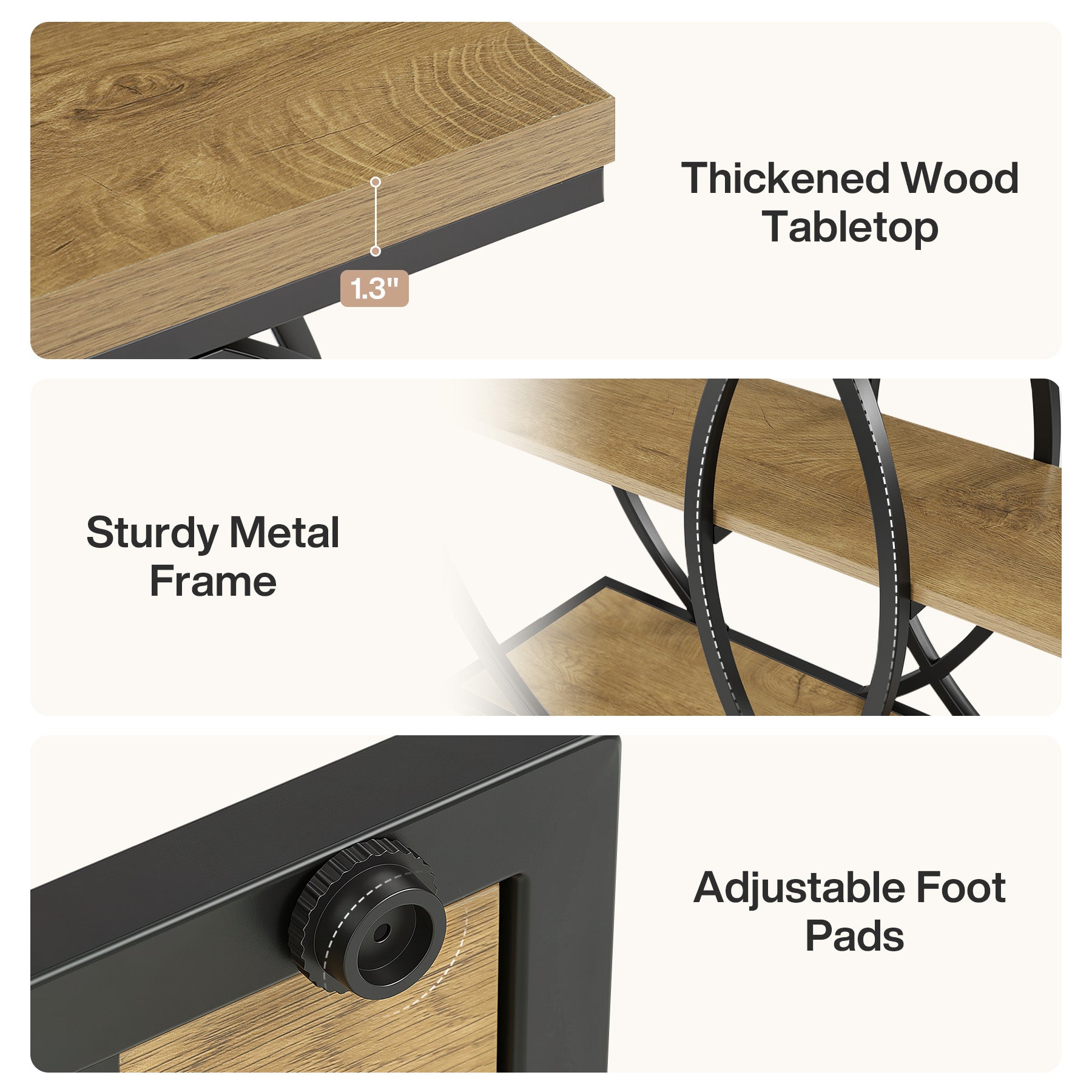 105 cm Industriële Consoletafel, 3-laags Sidetable met Opbergruimte