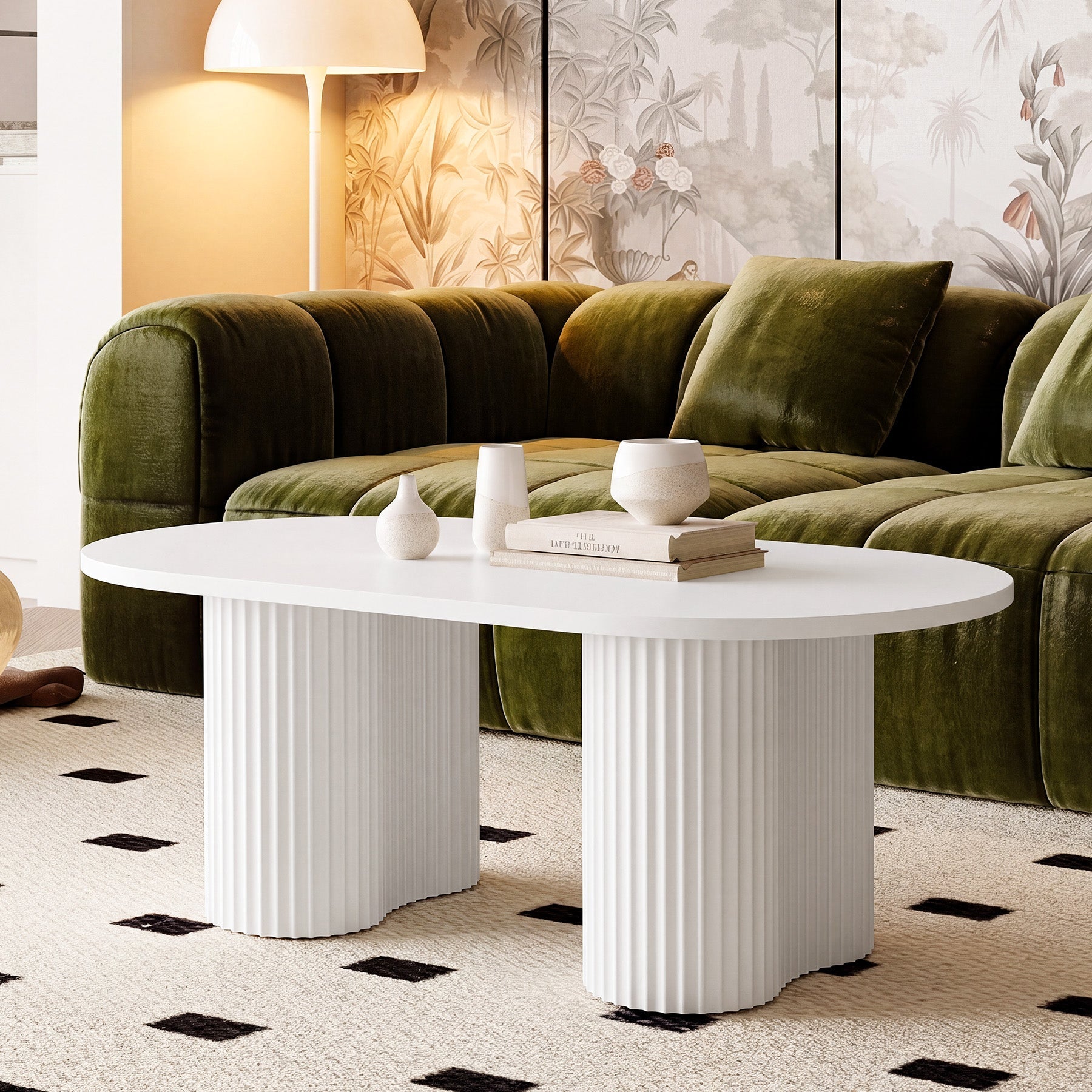 Tribesigns 120 cm ovale salontafel, moderne woonkamertafel met geribd oppervlak in minimalistisch design