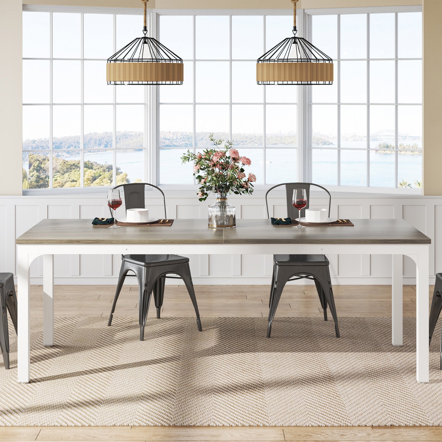 200x70 cm Tribesigns Eettafel, Industrieel Keukenblad met Metalen Poten voor 6-8 Personen