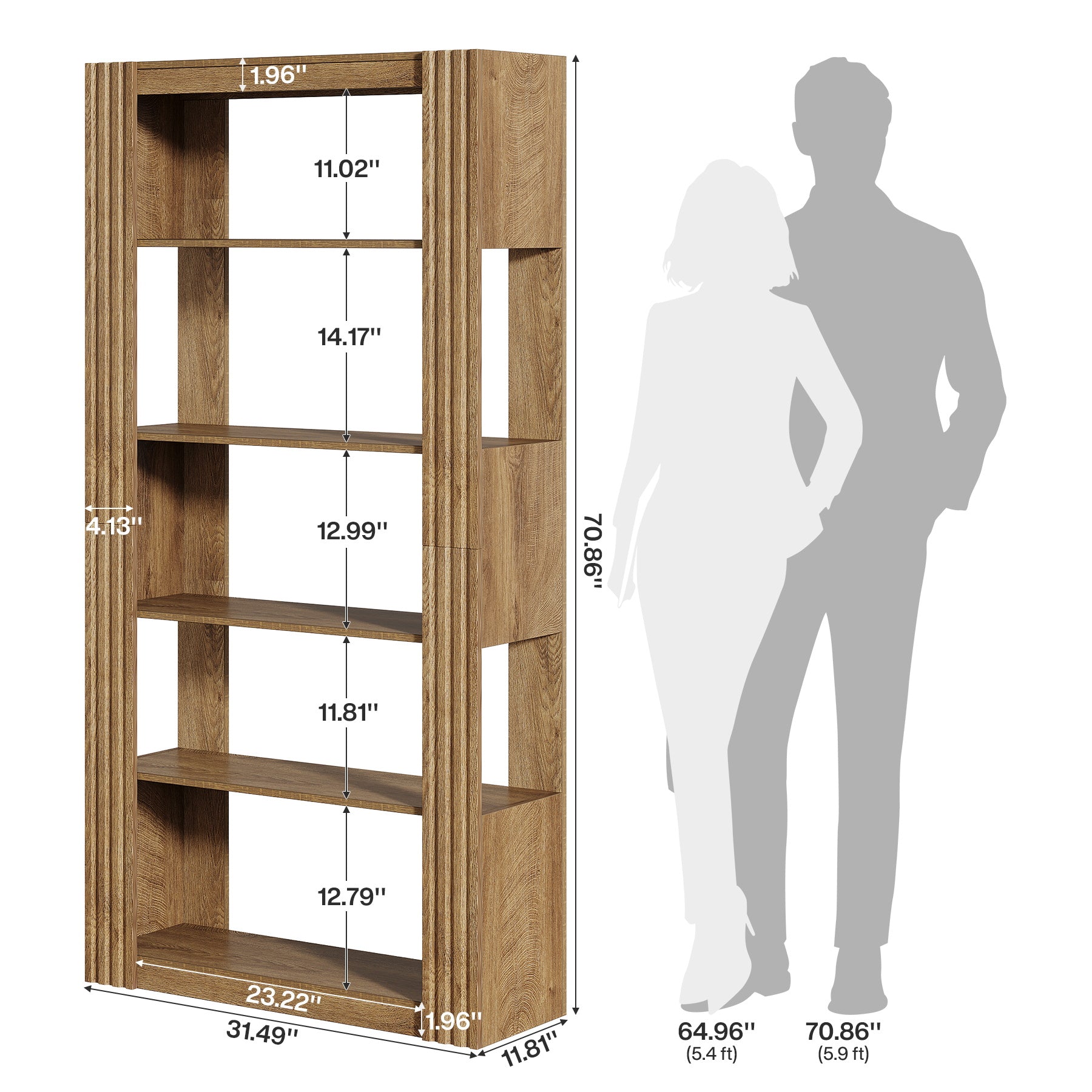 180 cm Hoge Boekenkast, Vijf Planken Open Opbergmeubel voor Kantoor en Woonkamer