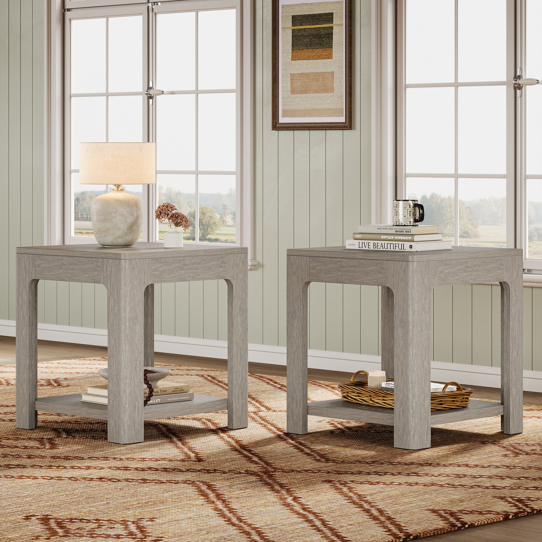 55 cm Tribesigns Bijzettafel, Tweedelige Nachtkast in Landelijke Stijl voor Woonkamer