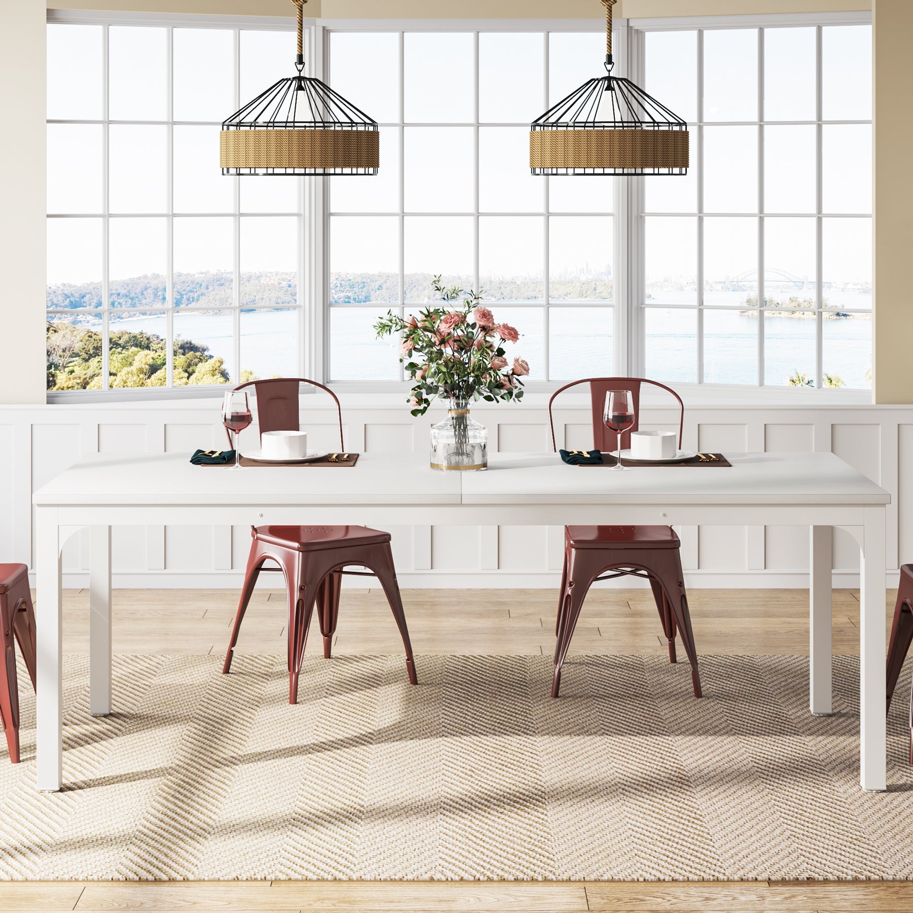 200x70 cm Tribesigns Eettafel, Industrieel Keukenblad met Metalen Poten voor 6-8 Personen