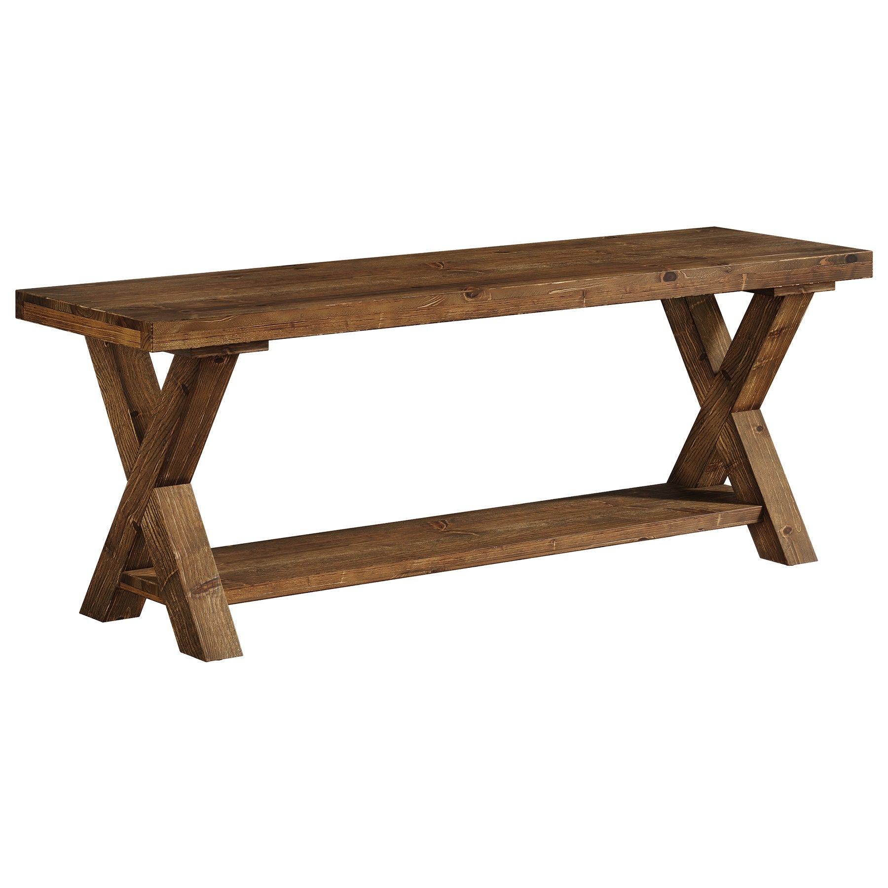 110 cm massief houten bank, landelijke halbank met opbergplank
