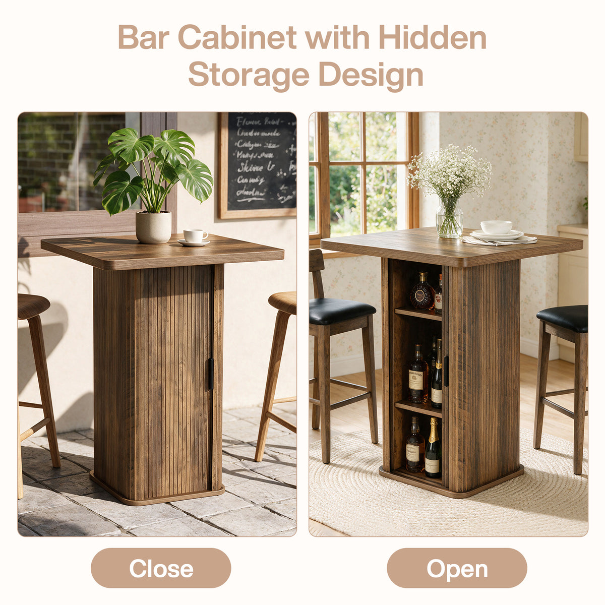 Tribesigns 90 cm hoge bartafel met 3-laags opbergkast, landelijke pub tafel voor keuken en kleine ruimtes