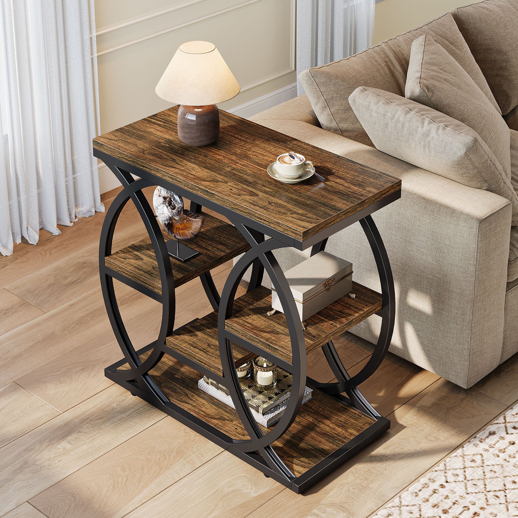 Tribesigns Bijzettafel met 4 Planken, 60 cm Smal Nachtkastje met Opbergruimte voor Woonkamer