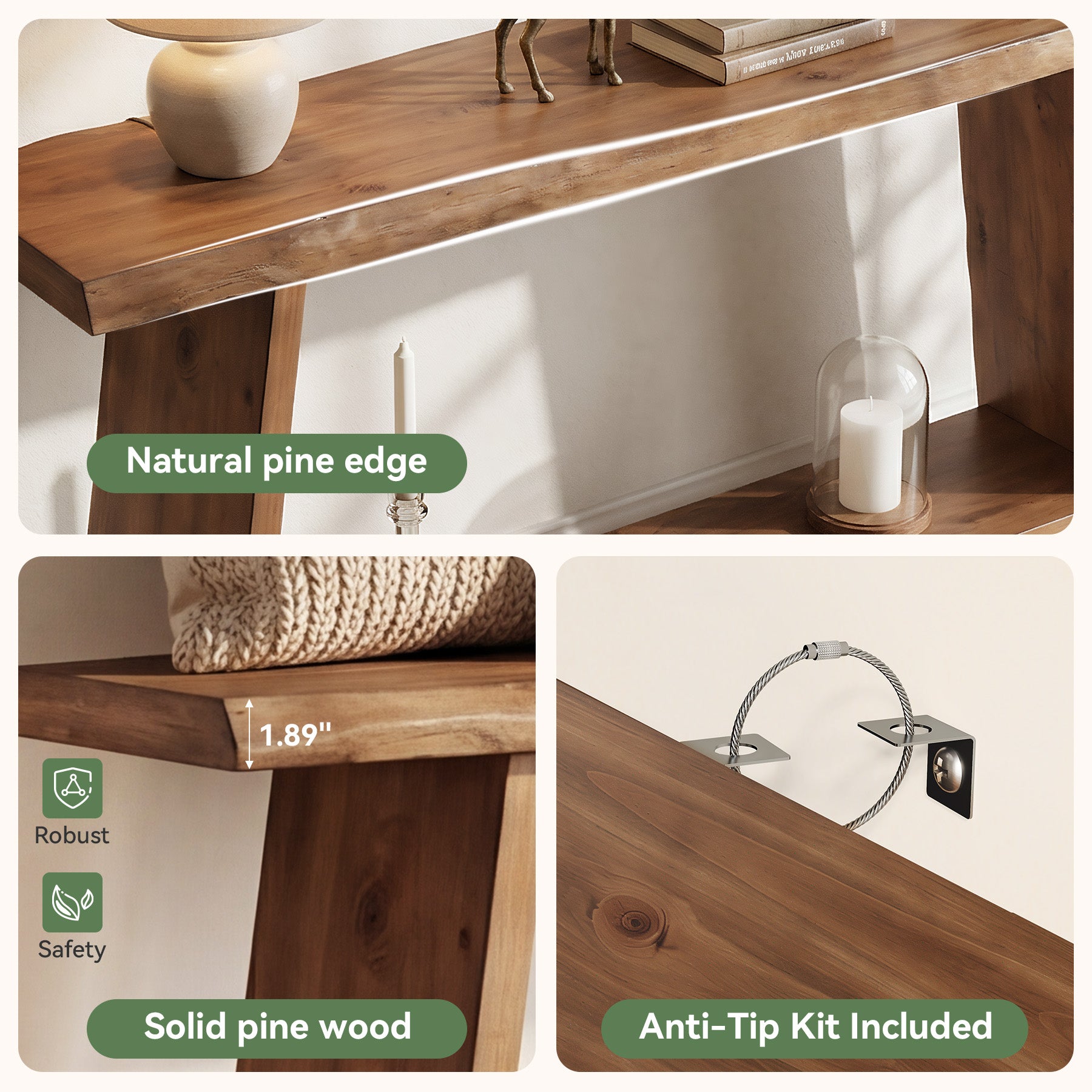 160 cm Massief Houten Consoletafel, 2-Laagse Sidetable voor Hal