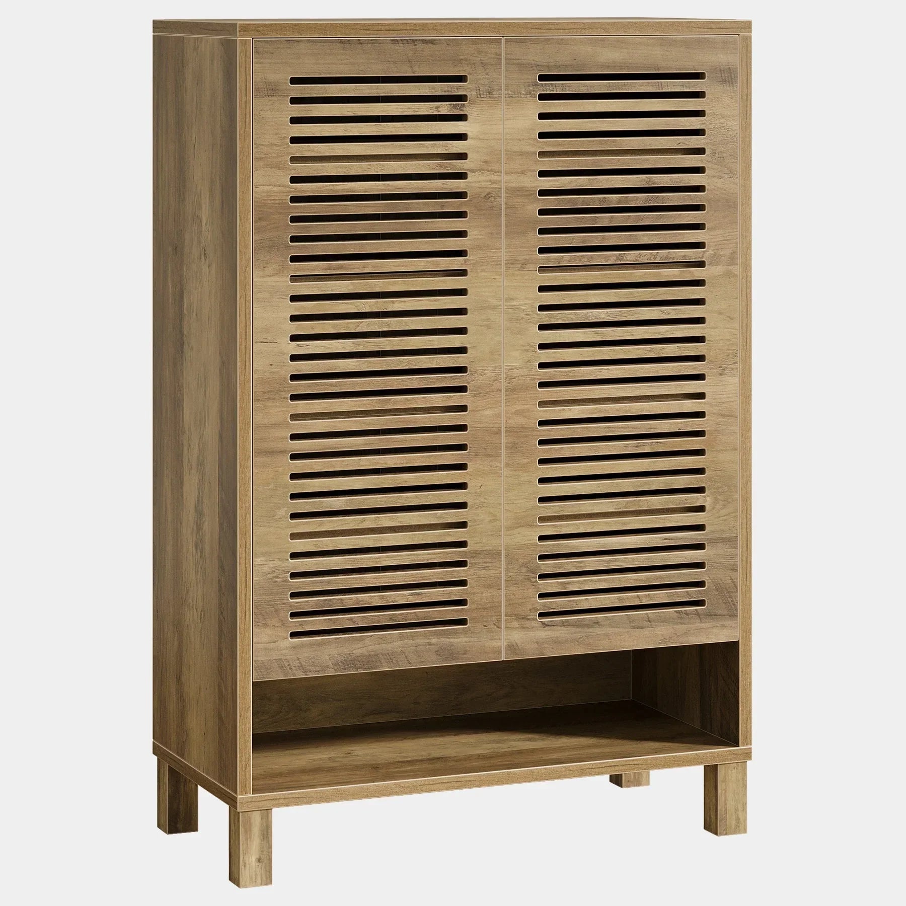 110 cm Schoenenkast, Landelijke Opbergkast met Zes Planken en Deuren voor Hal