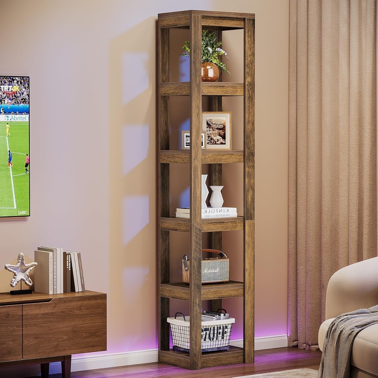 180 cm Tribesigns Boekenkast, 6-Lags Smalle Hoekplank voor Kleine Ruimtes