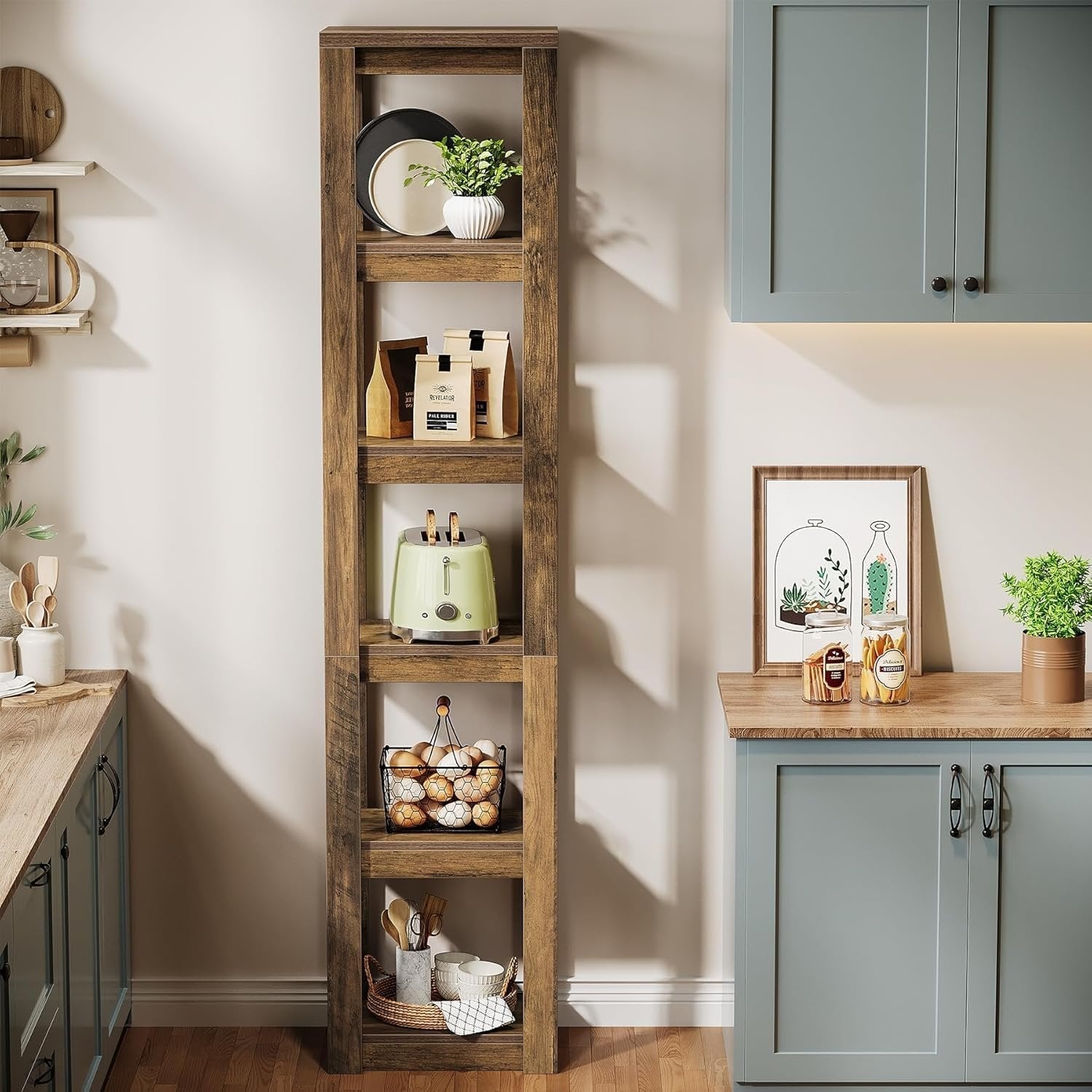 180 cm Tribesigns Boekenkast, 6-Lags Smalle Hoekplank voor Kleine Ruimtes