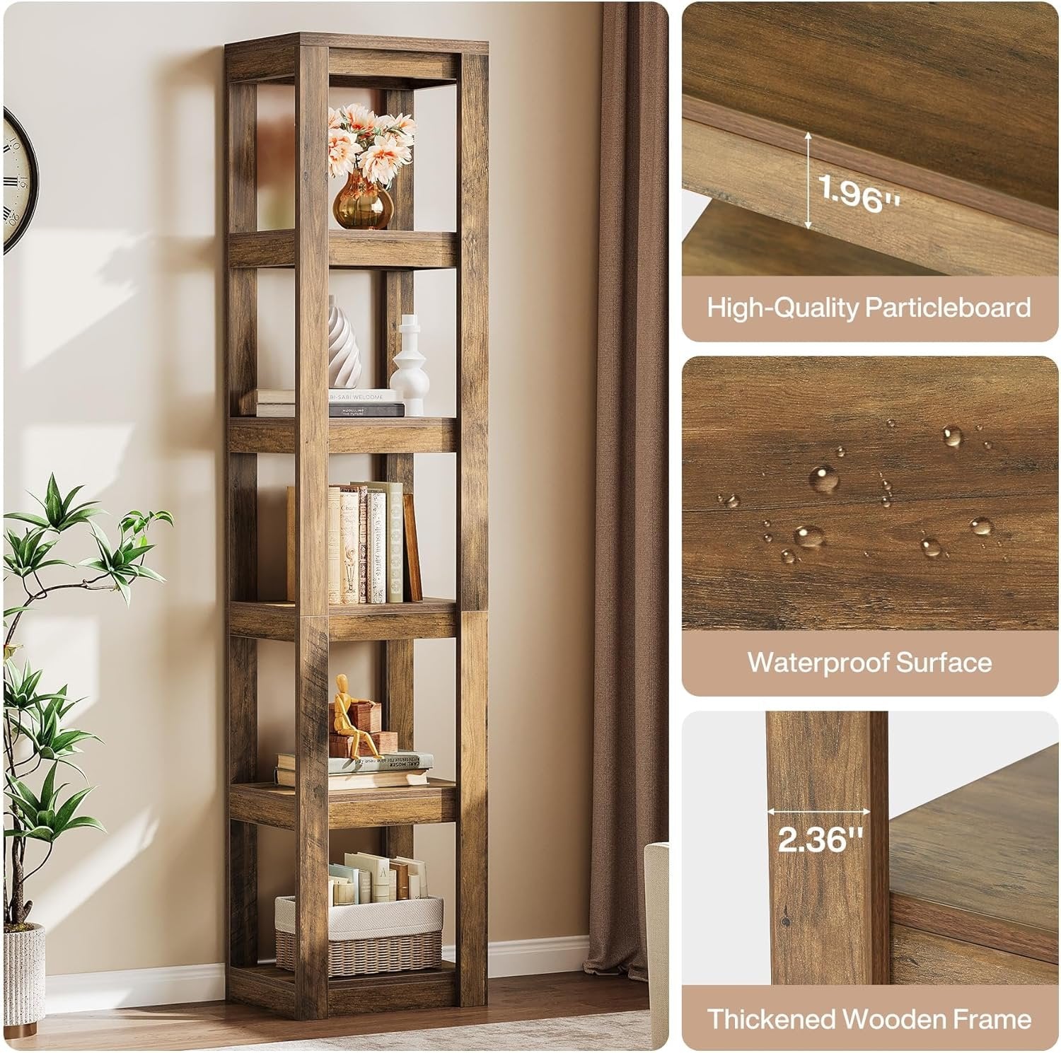 180 cm Tribesigns Boekenkast, 6-Lags Smalle Hoekplank voor Kleine Ruimtes