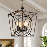 Tribesigns Industriële Metalen Kroonluchter, Zwarte Geometrische Hanglamp voor Woonkamer Entree Slaapkamer [Energieklasse E] 3