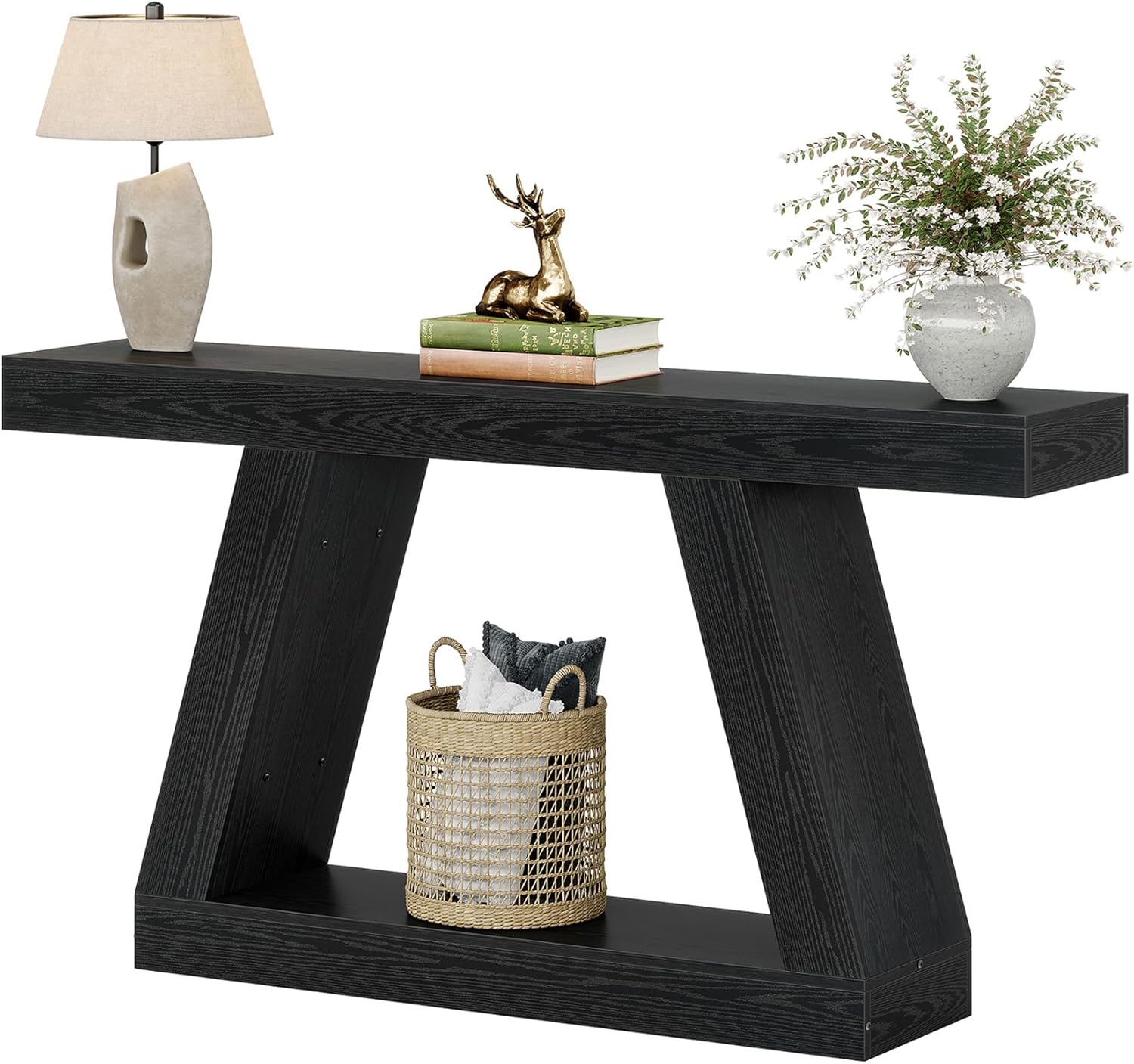 140 cm Landelijke Consoletafel, Industriële Houten Opbergtafel voor Hal en Woonkamer