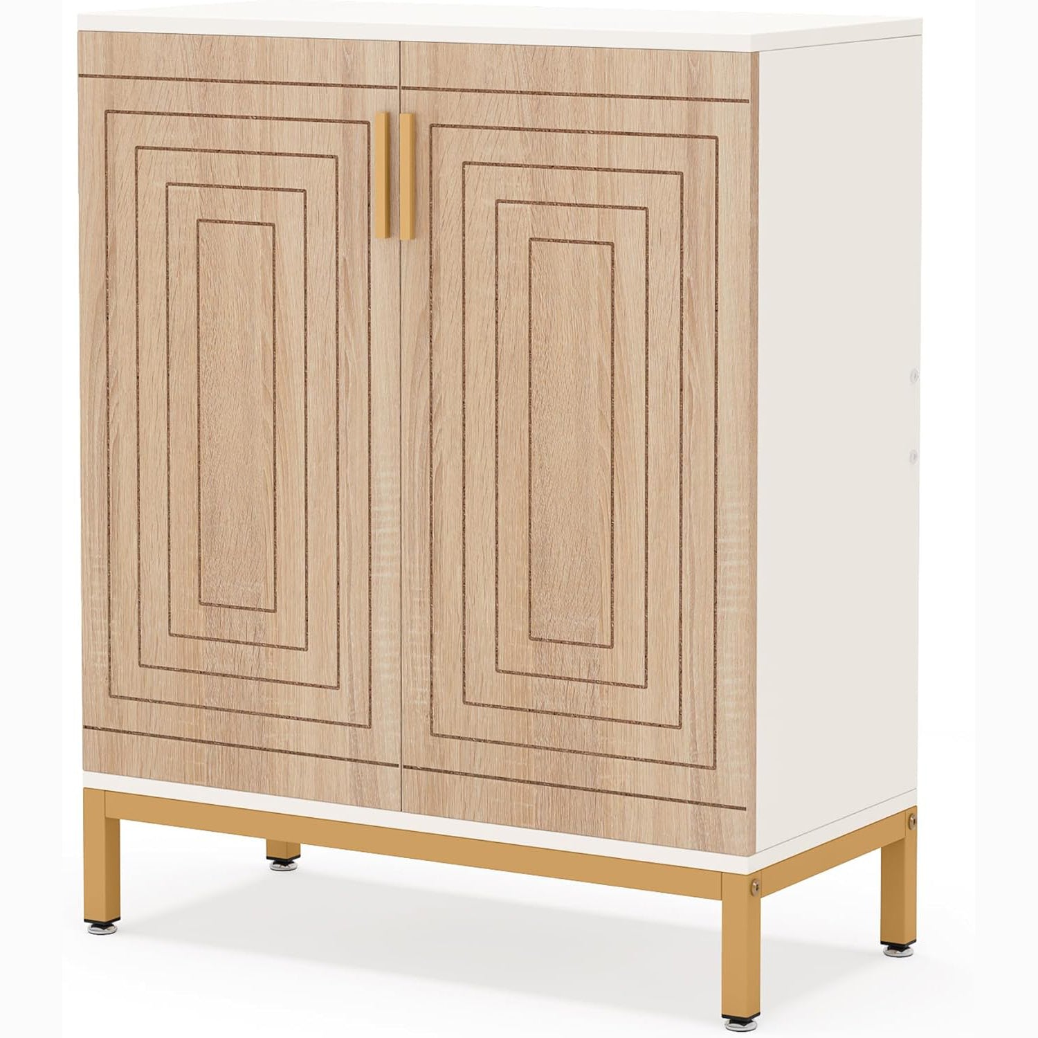 95 cm Schoenenkast met Deuren, Opbergmeubel voor 20 paar Schoenen met 5 Planken in Wit of Natuurlijk