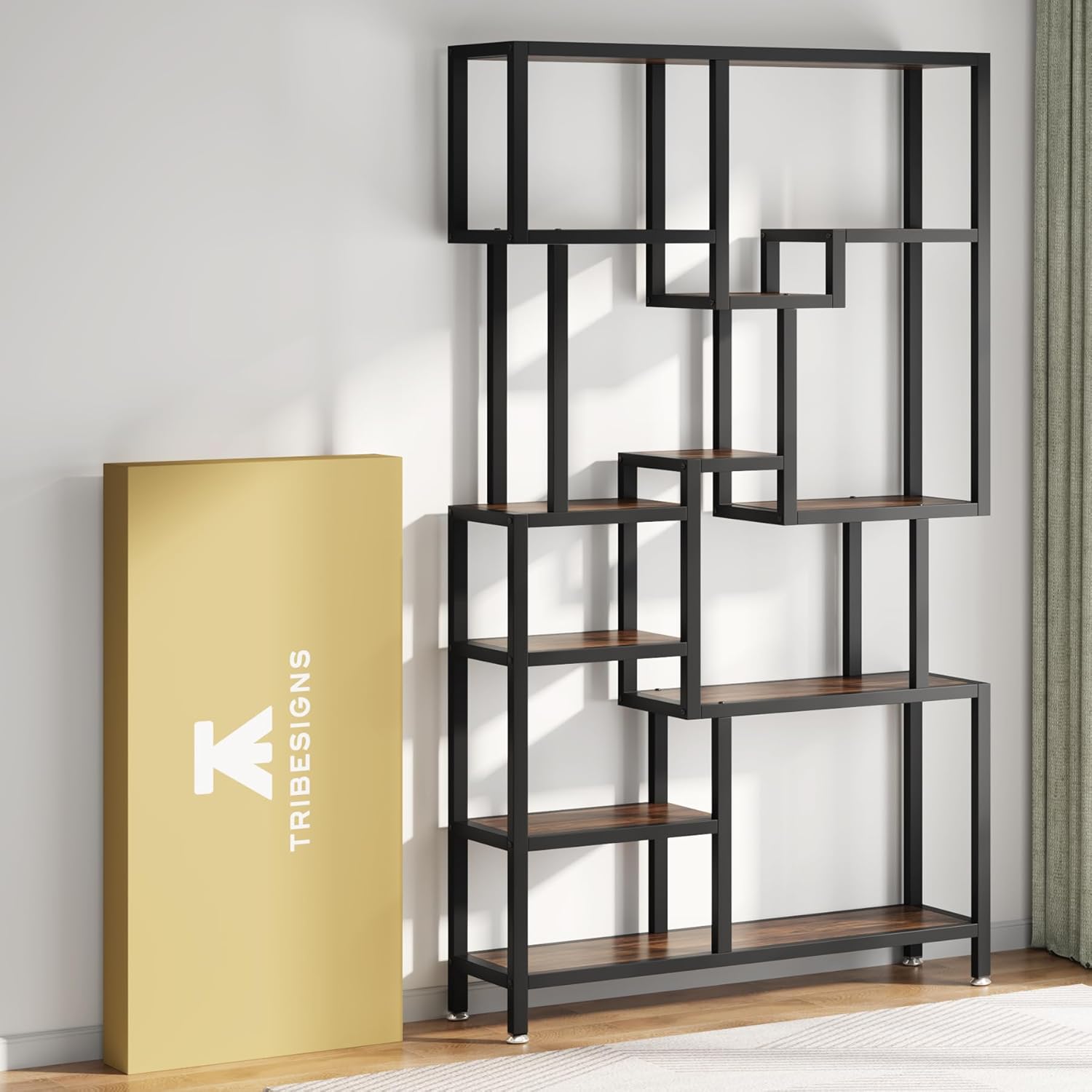 180 cm Hoge Boekenkast, Industriële Boekenplank met Zeven Open Planken voor Woonkamer