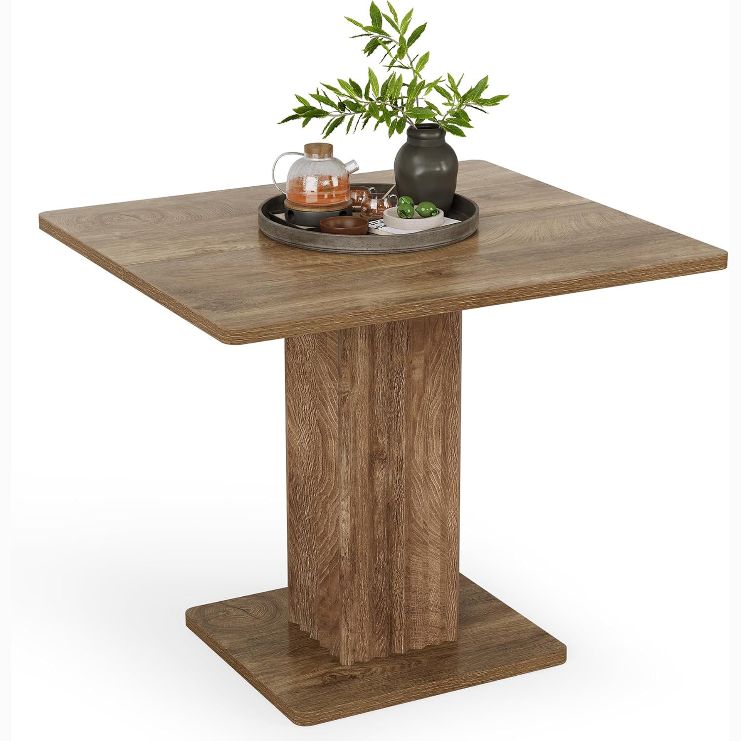 90x80 cm Compacte Eettafel voor 4 Personen, Met Stevig Onderstel in Landelijke Stijl voor Keuken en Woonkamer