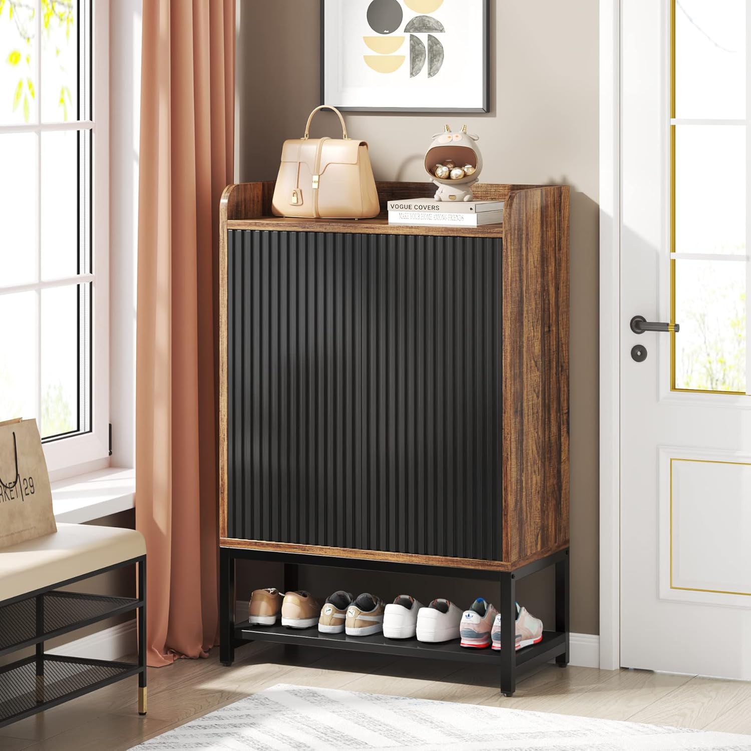 Schoenkast met 5 Planken, Zwart-Bruine Opbergoplossing voor 15-20 Paren