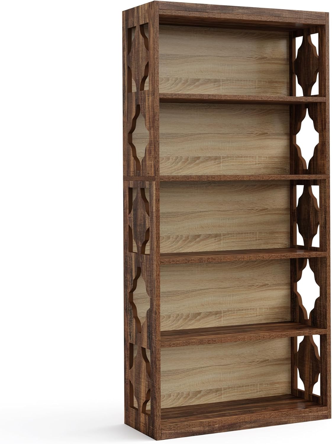 179 cm Boekenkast Met 6 Niveaus, Vrijstaande Houten Vitrinekast Voor Woonkamer