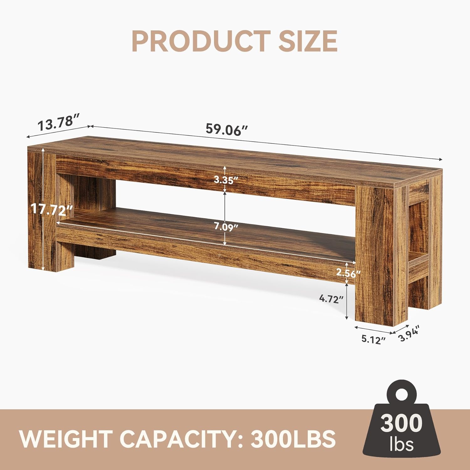 Tribesigns 150 cm Houten Halbank met Opbergplank, Landelijke Schoenenbank voor Hal Keuken Entree