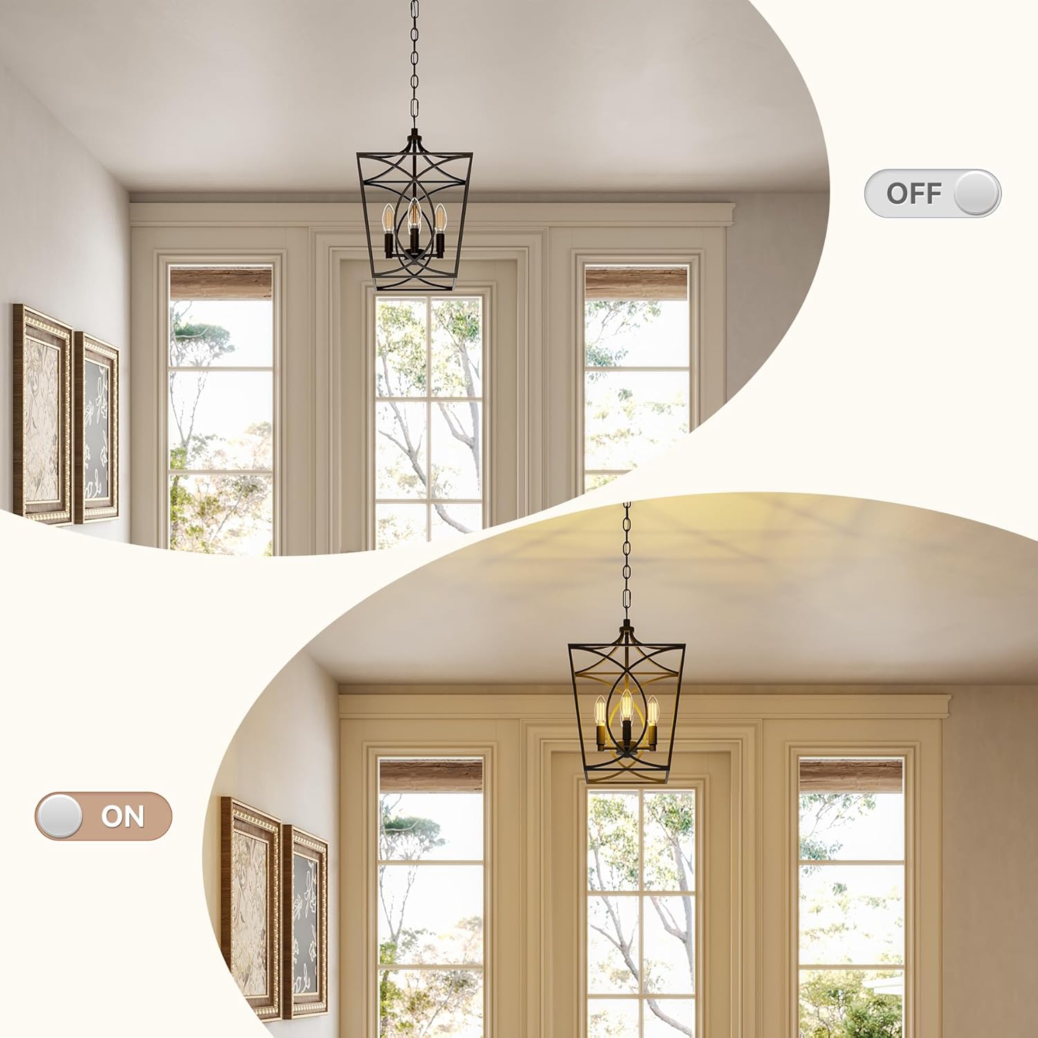 Tribesigns Industriële Metalen Kroonluchter, Zwarte Geometrische Hanglamp voor Woonkamer Entree Slaapkamer [Energieklasse E]