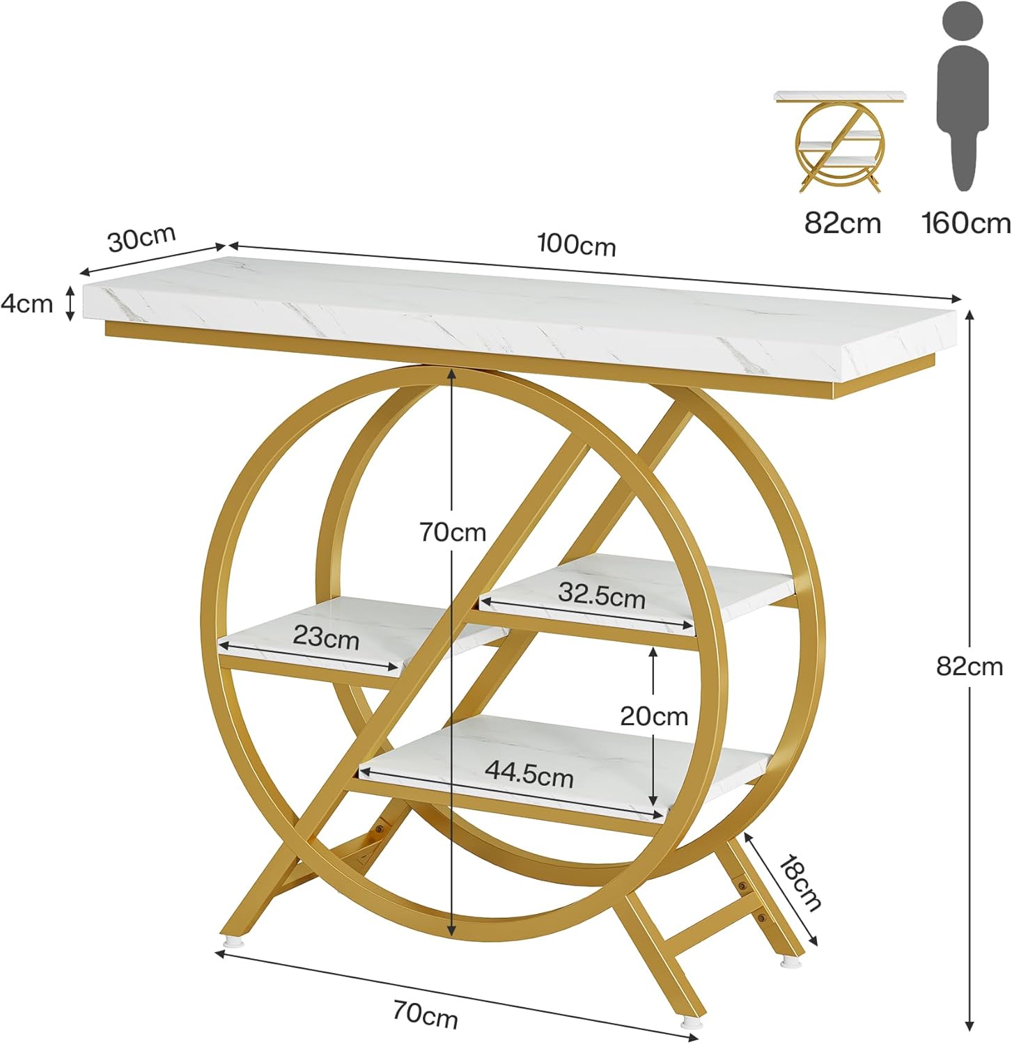 100 cm industriële consoletafel, met dik blad en geometrisch frame voor een rustieke uitstraling