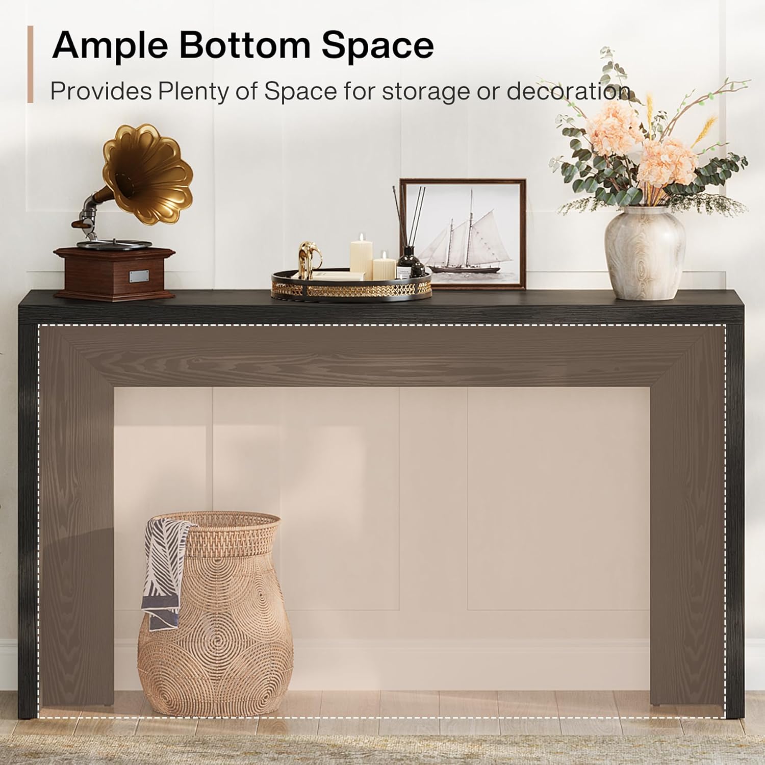 140 cm Farmhouse Console Tafel, Houten Banktafel met Opbergruimte Voor Woonkamer