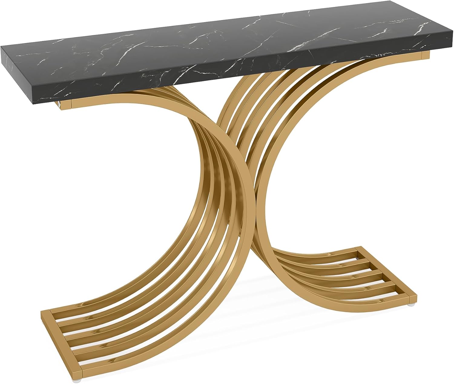 100 cm Smalle Console Tafel, Zijdelingse Tafel met Gouden Metaal Frame