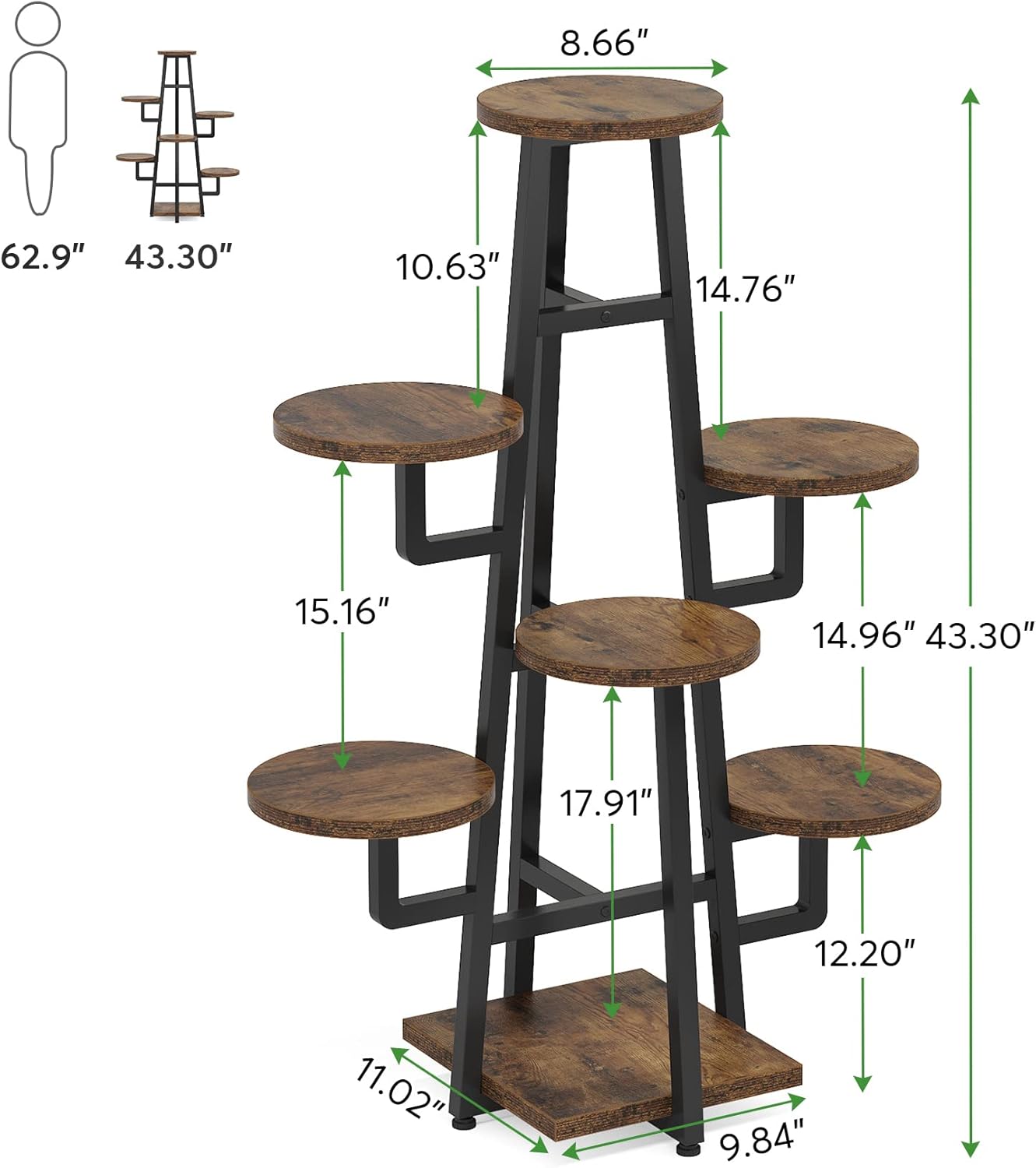 110 cm Hoge Plantenstandaard, Zevenlagen Metalen Bloemenrek voor Binnen en Balkon