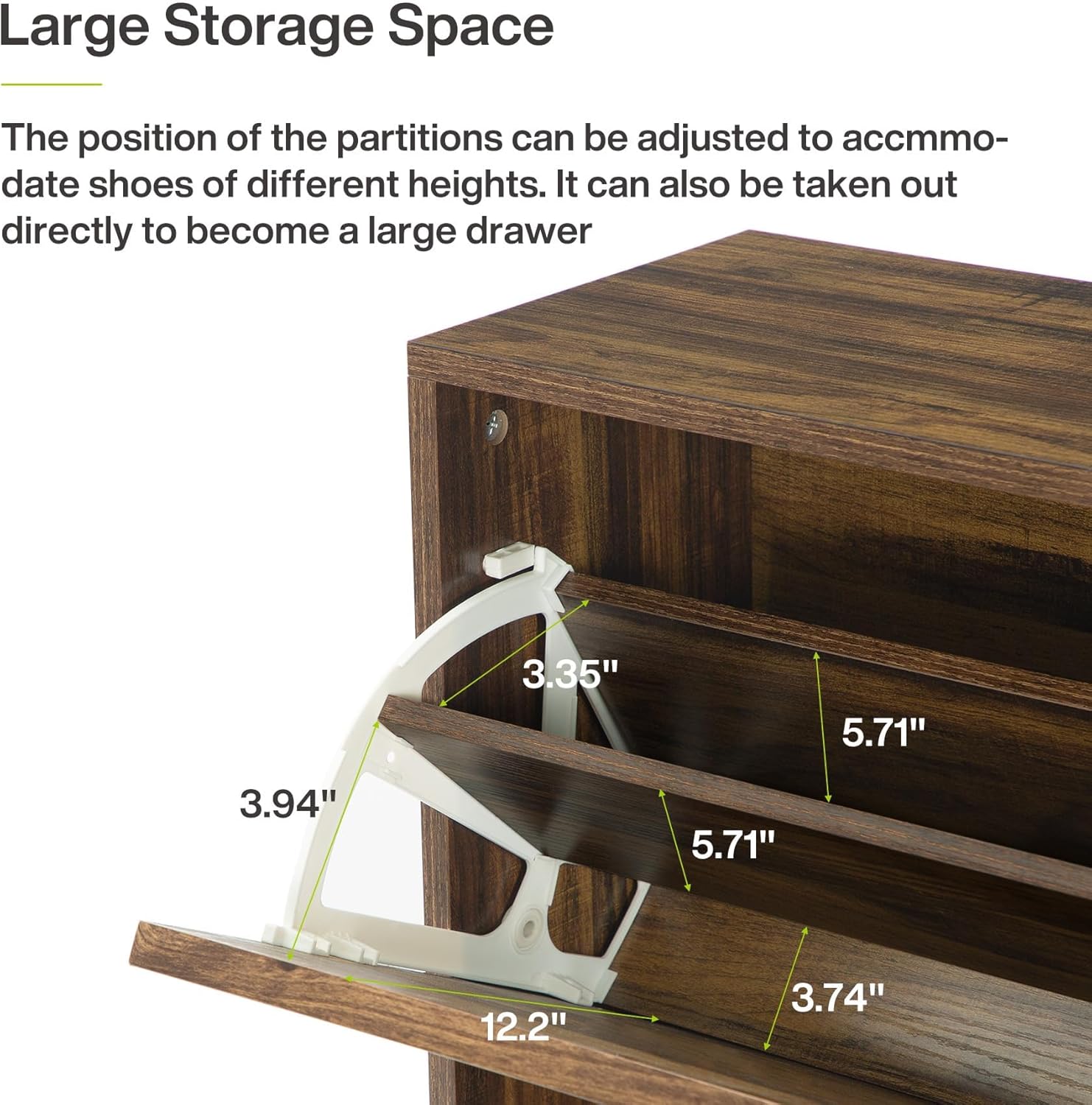 100 cm Schoenenkast, Smalle Opbergmeubel met Twee Lades voor Hal en Entree