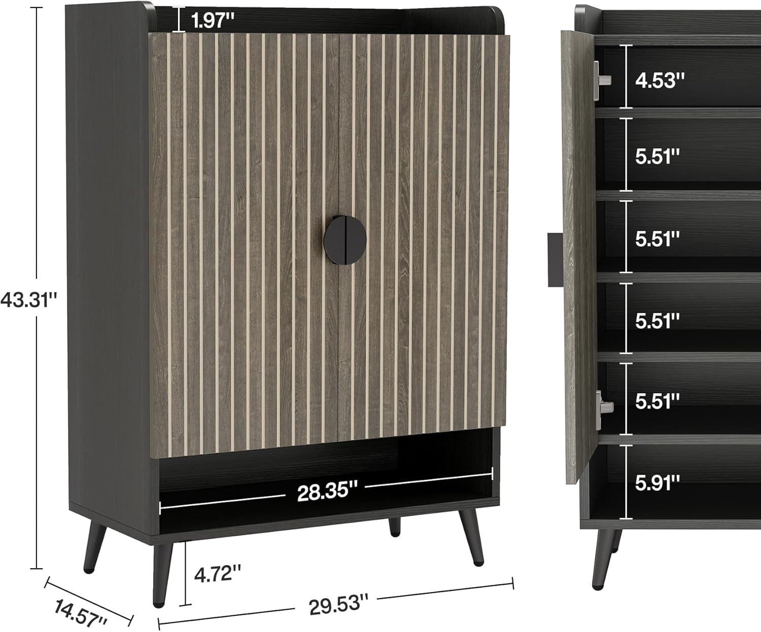 Tribesigns 75x37x110 cm Schoenenkast met Deuren, 7-laags Opbergkast met Verstelbare Planken voor Hal en Entree