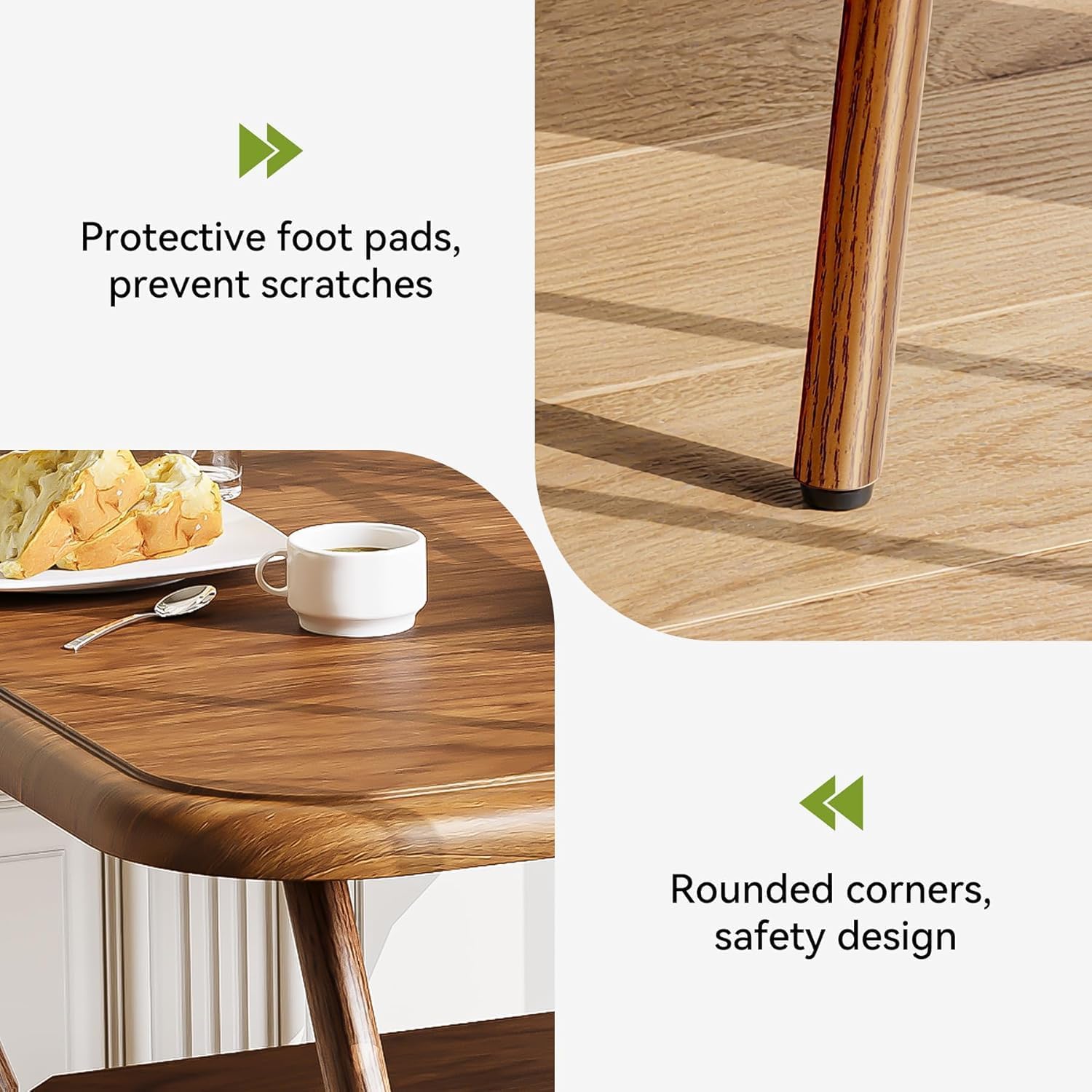 80cm Vierkante Eettafel voor 2-4 Personen, Met Kindveilige Afgeronde Hoeken en Dubbel Opbergrek in Walnootbruin