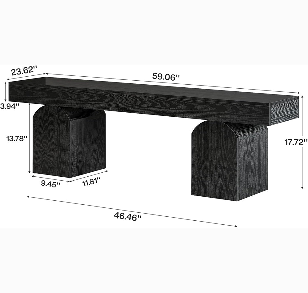Halbank van 150 cm in Zwart met Gebogen Onderstellen, Houten Binnenbank voor Entree en Woonkamer