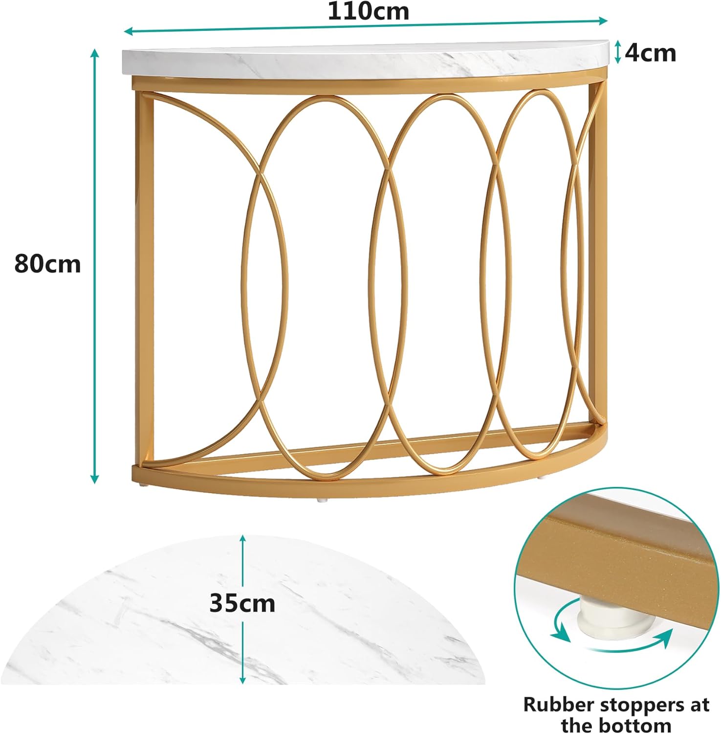 110 cm Gouden Consoletafel, Moderne Bijzettafel met Halvemaan Frame voor Woonkamer