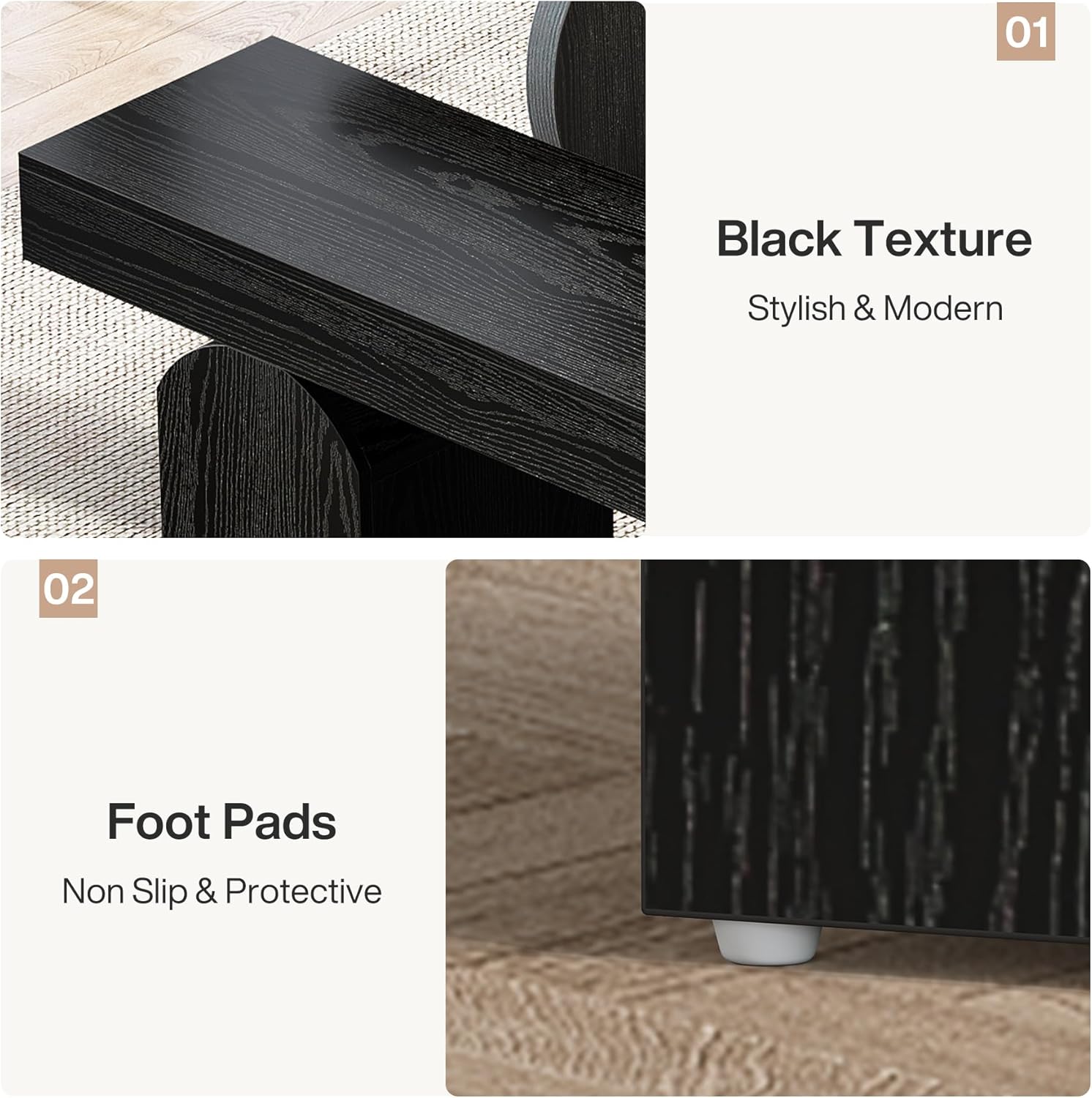 Eetkamerbank van 150 cm voor 2–3 Personen met Gebogen Basis, Moderne Zwarte Houten Bank voor Keuken en Woonkamer