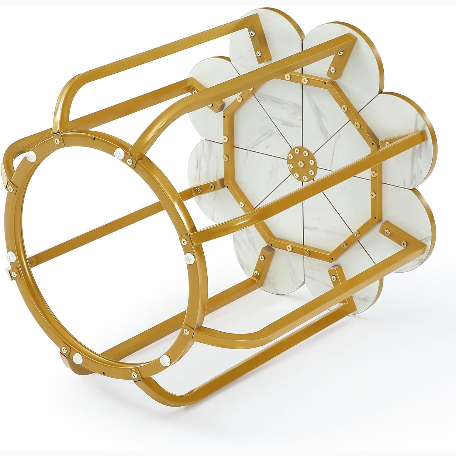 Bijzettafel van 60 cm in wit marmerlook, modern tafeltje met goudkleurig metalen frame voor woonkamer en slaapkamer